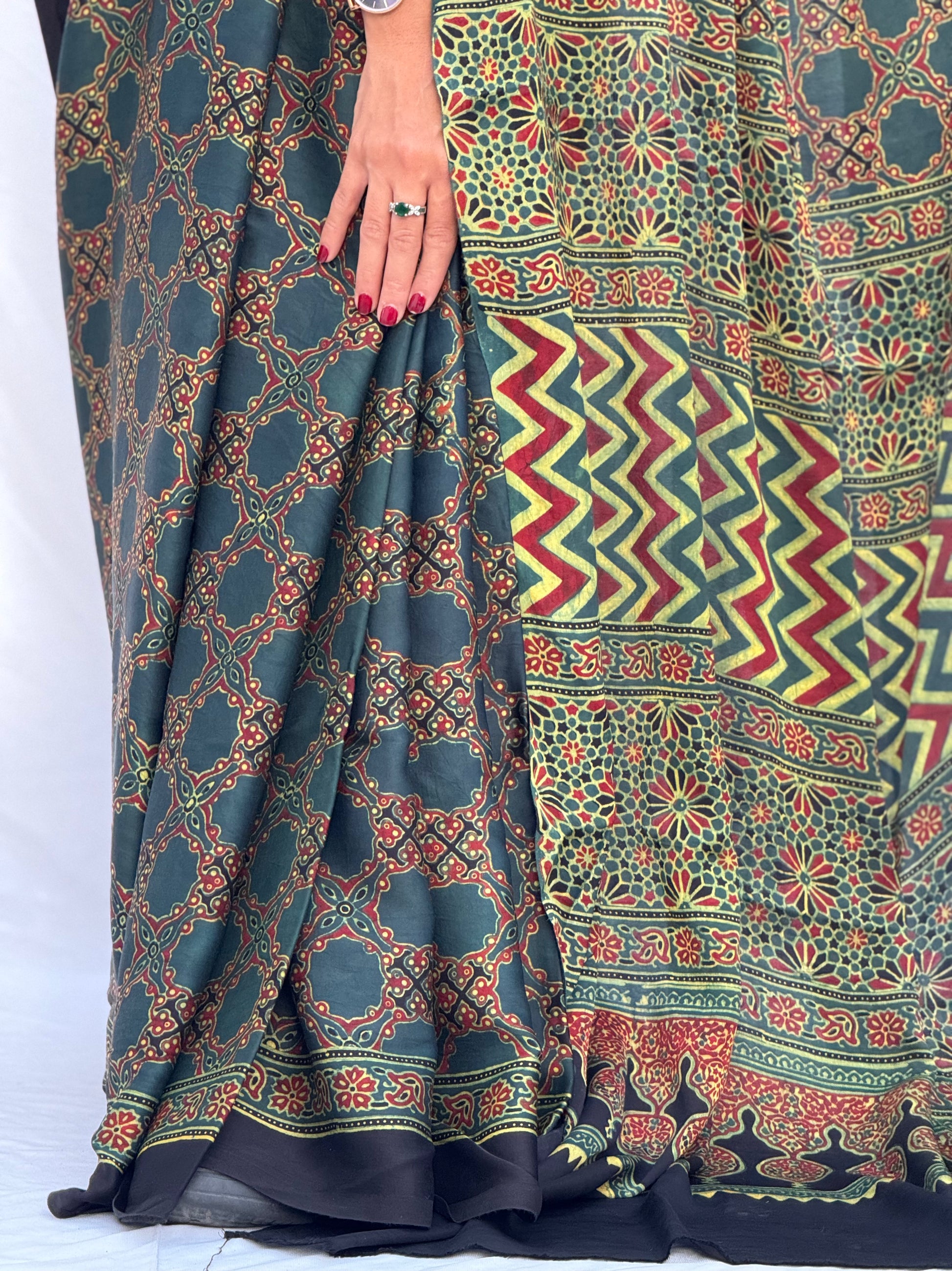 Ajrakh Modal Silk Saree