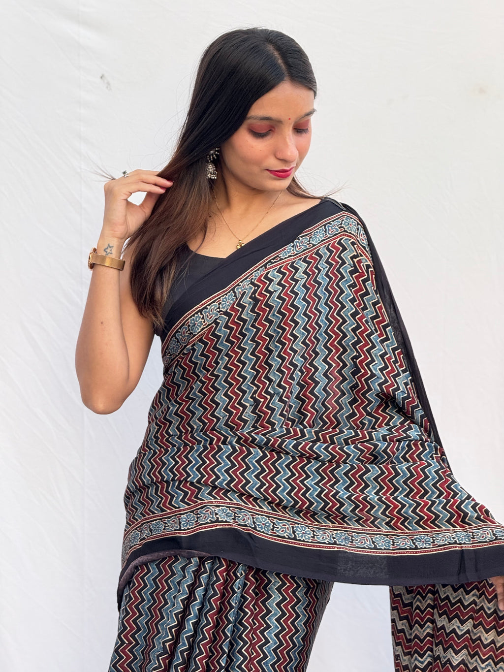 Ajrakh Modal Silk Saree