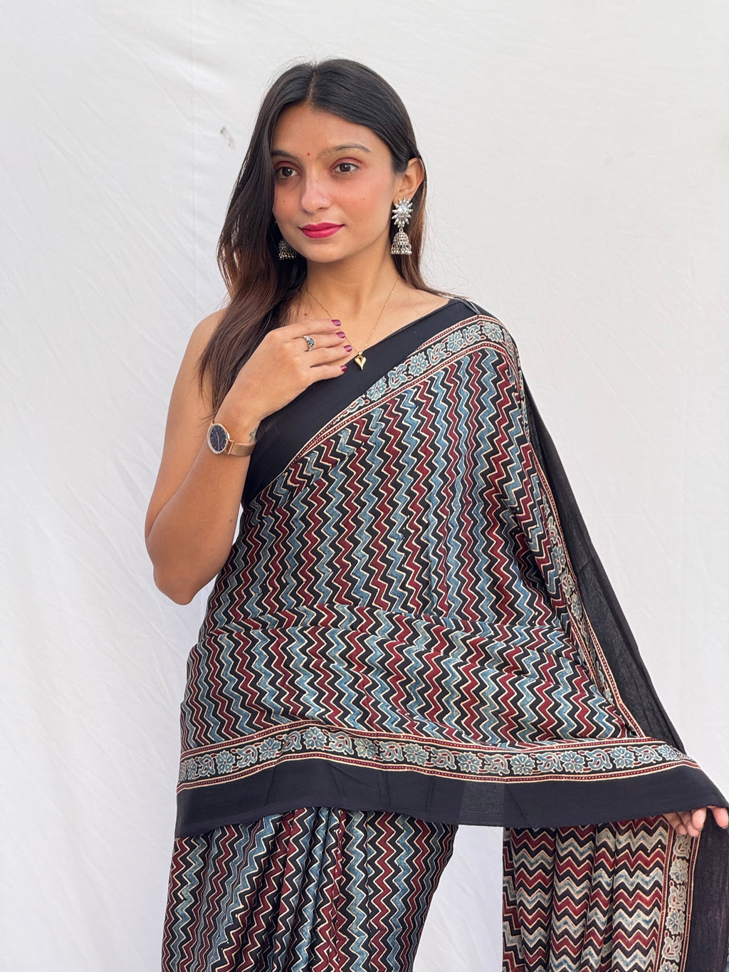 Ajrakh Modal Silk Saree