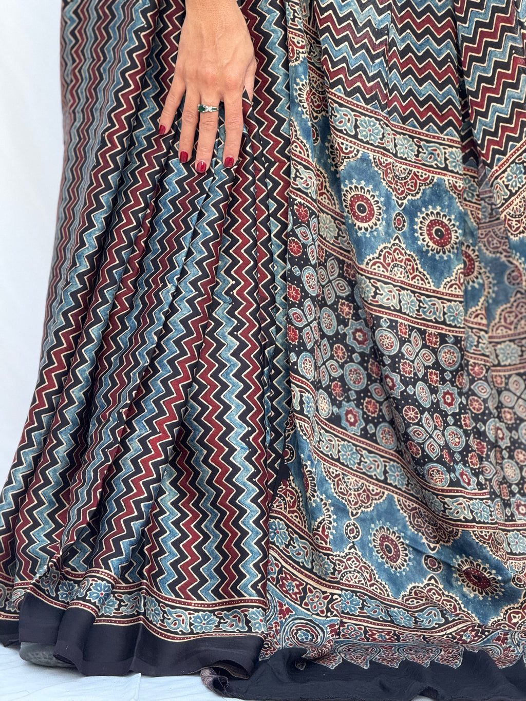 Ajrakh Modal Silk Saree
