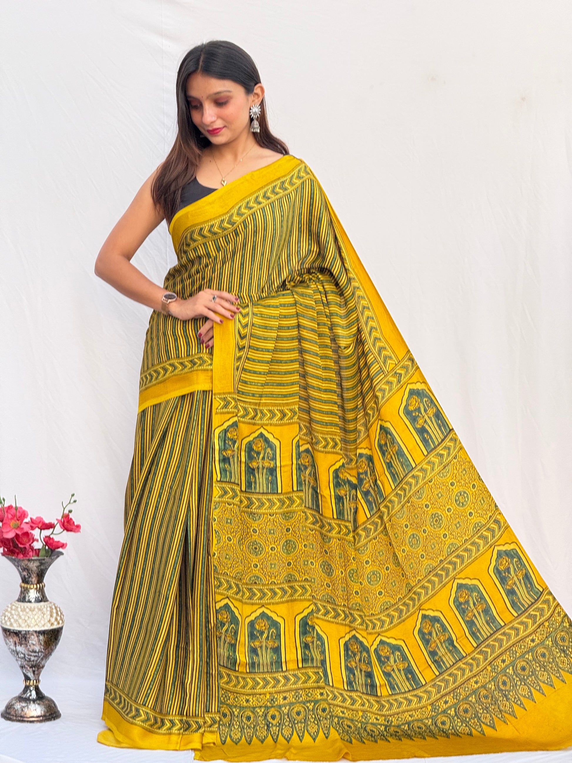 Ajrakh Modal Silk Saree