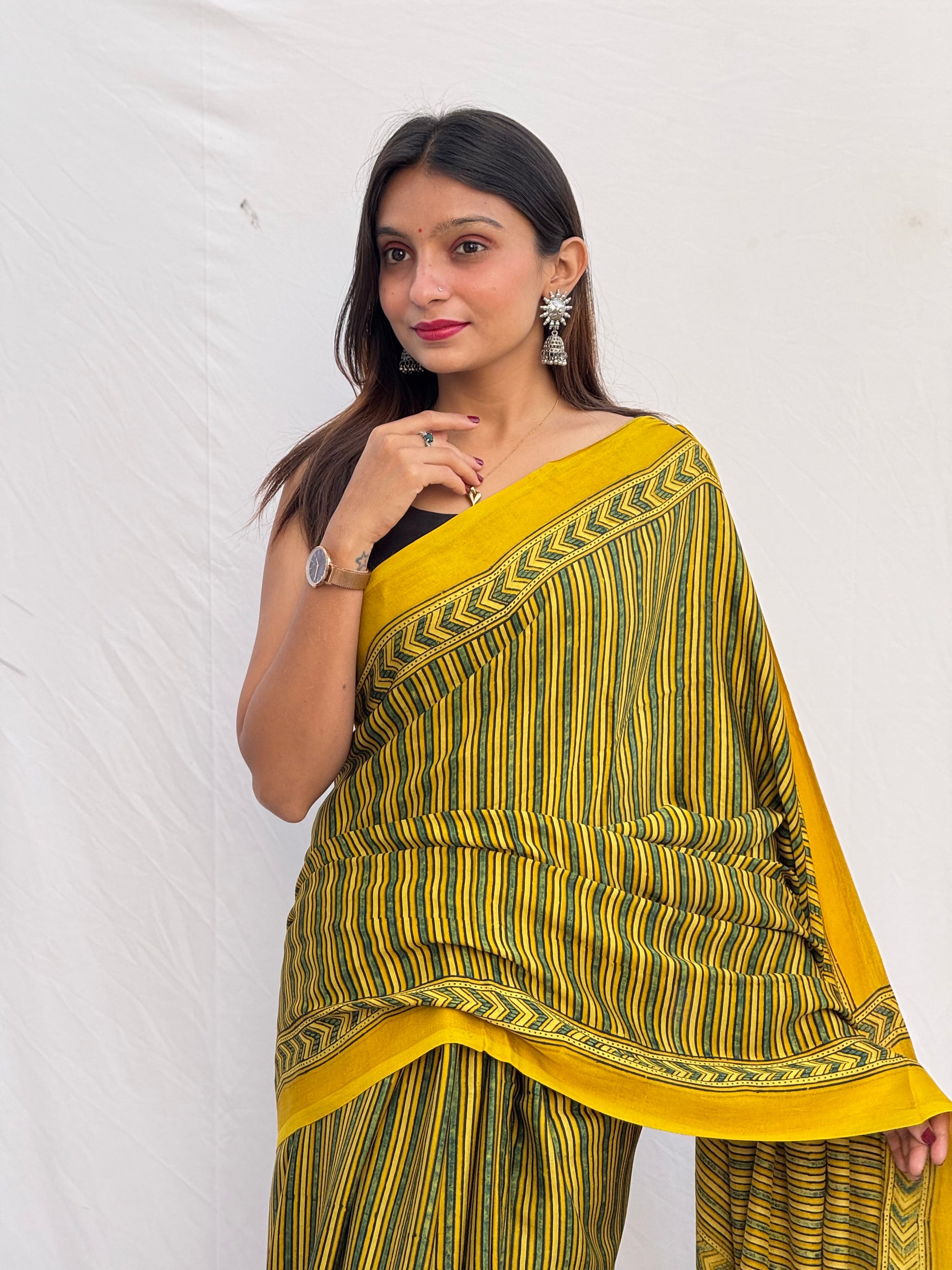Ajrakh Modal Silk Saree