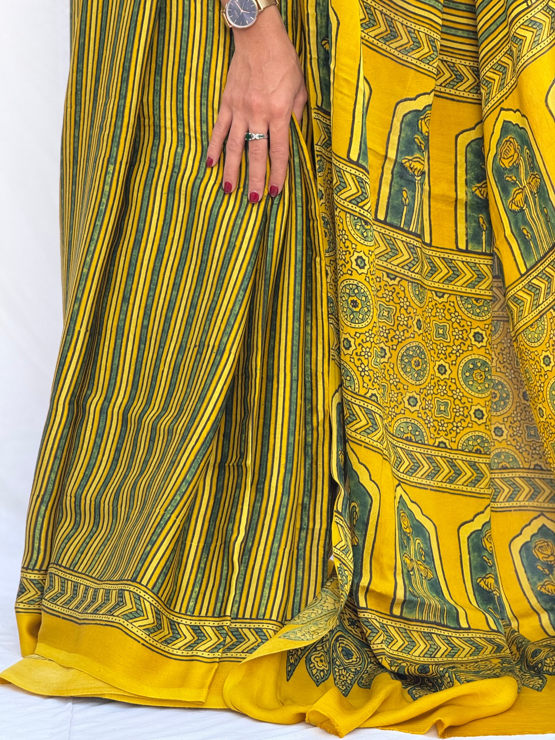 Ajrakh Modal Silk Saree