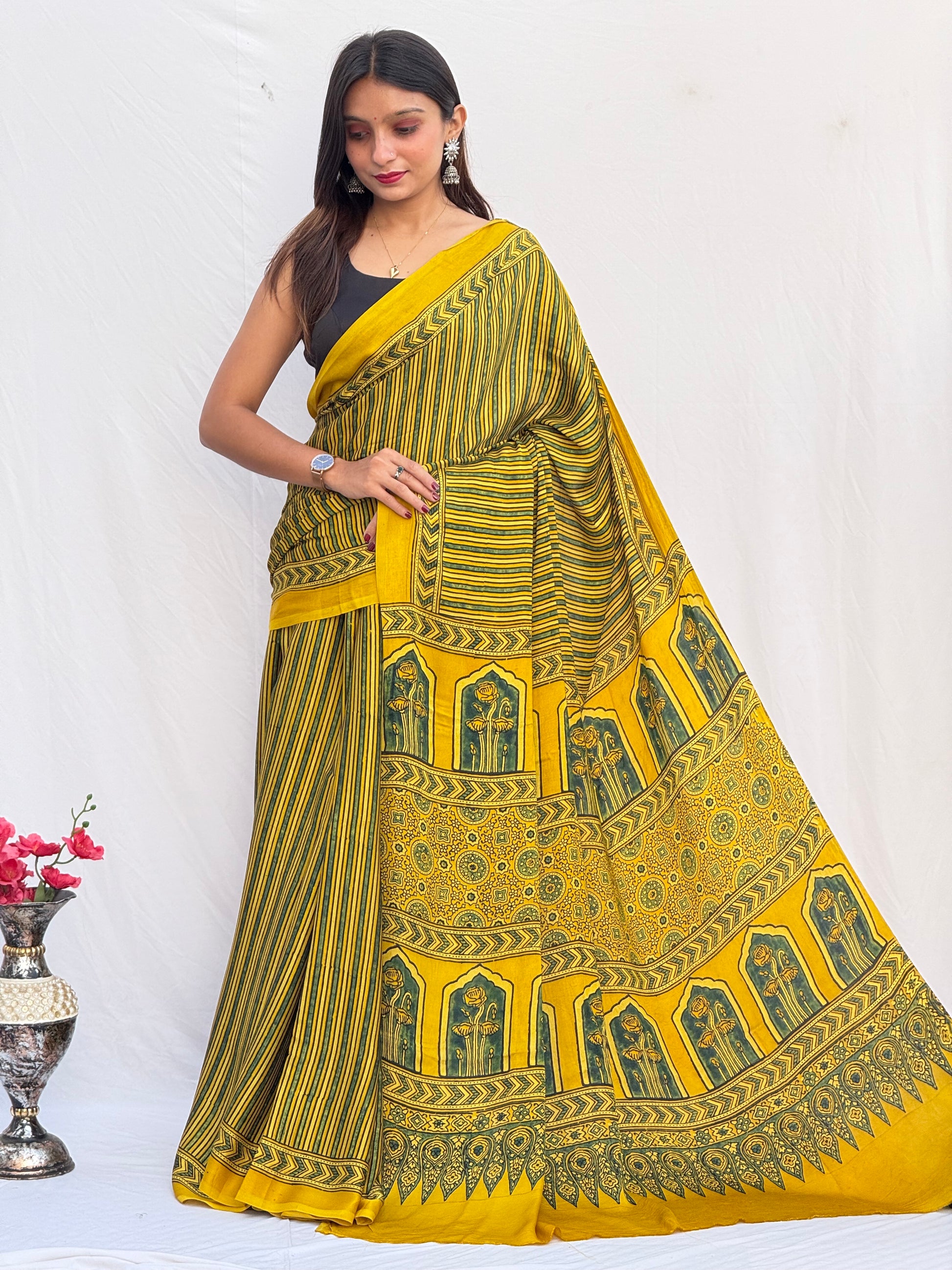 Ajrakh Modal Silk Saree