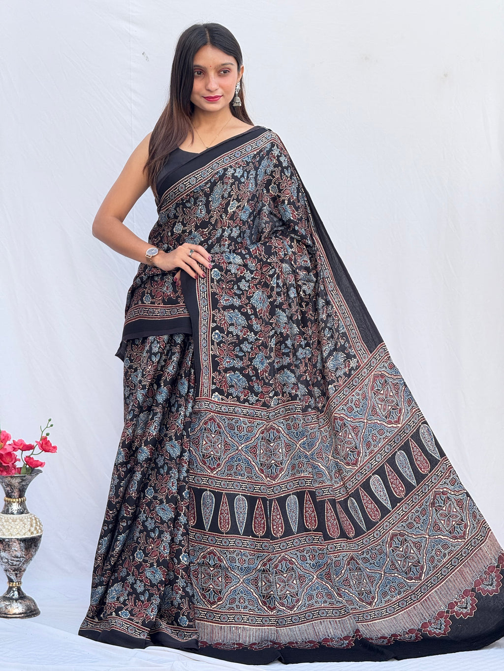 Ajrakh Modal Silk Saree