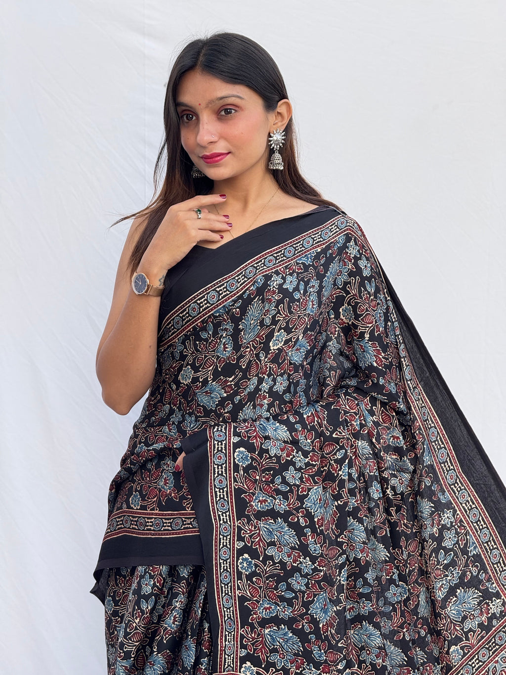 Ajrakh Modal Silk Saree