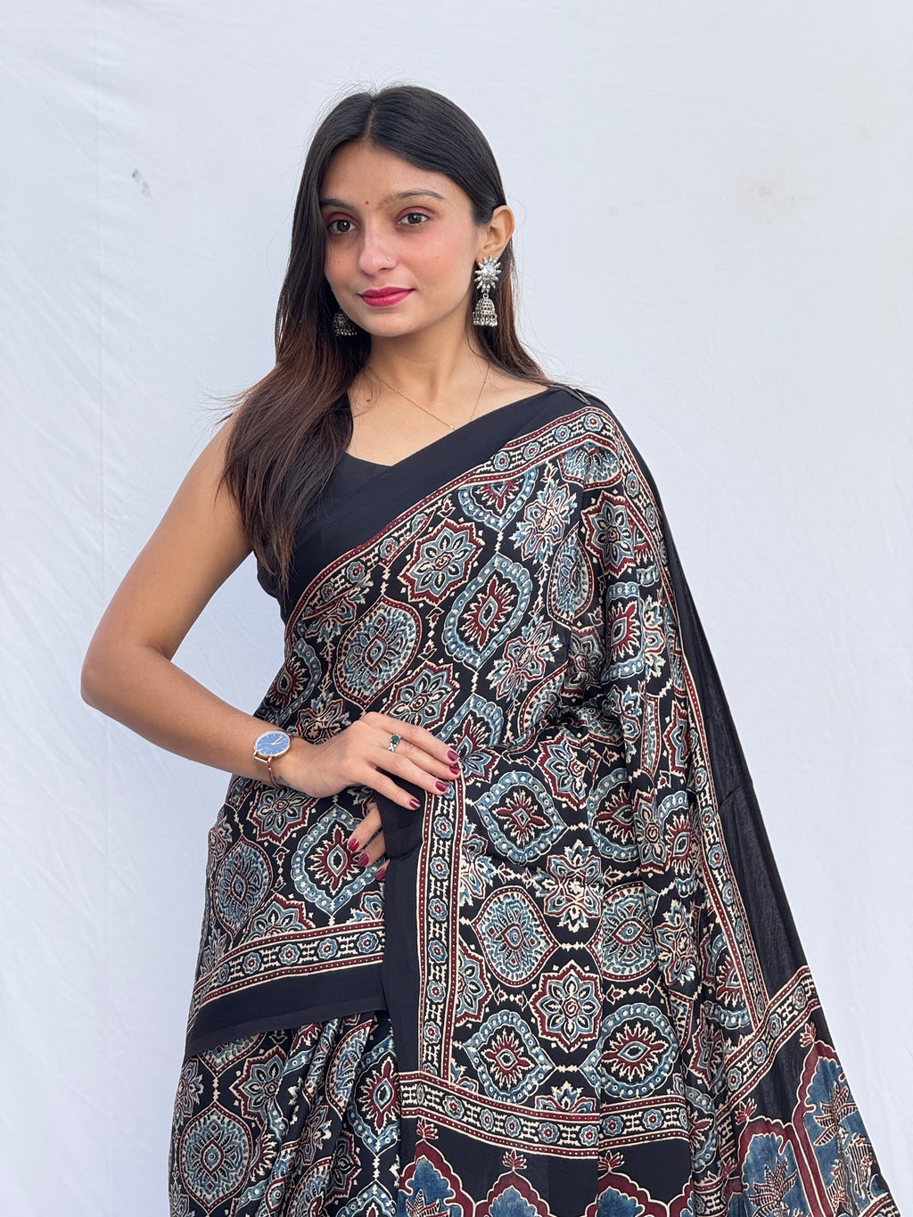 Ajrakh Modal Silk Saree