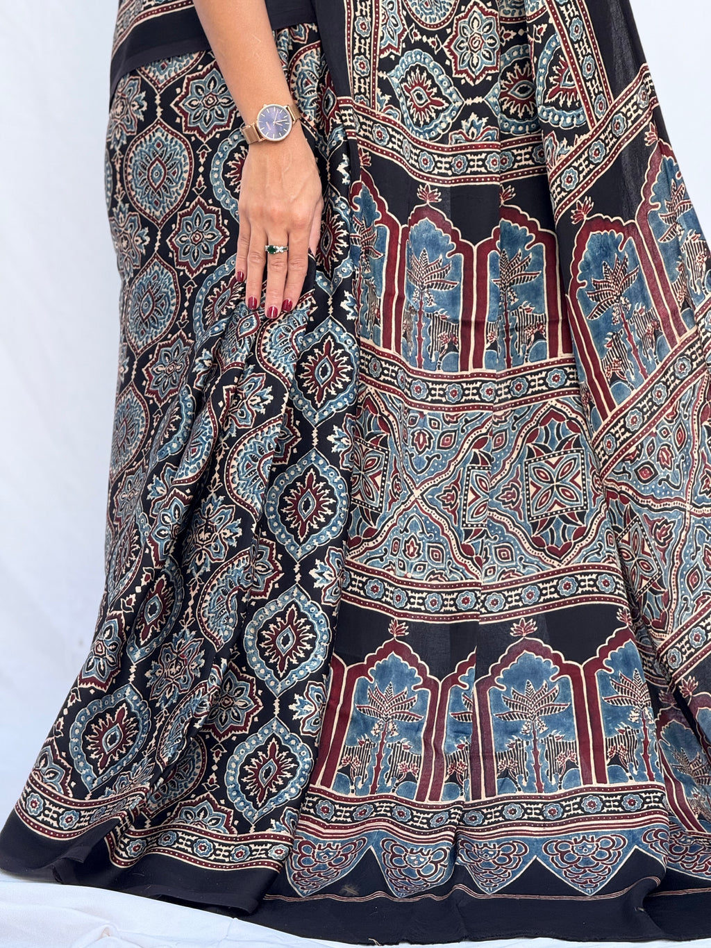 Ajrakh Modal Silk Saree