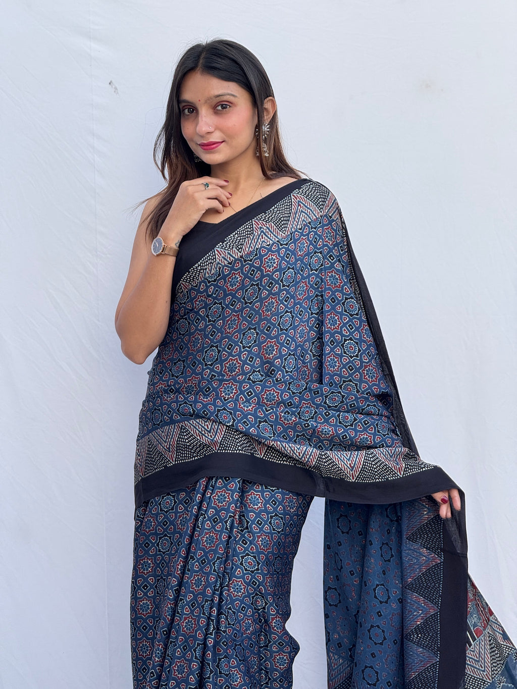 Ajrakh Modal Silk Saree