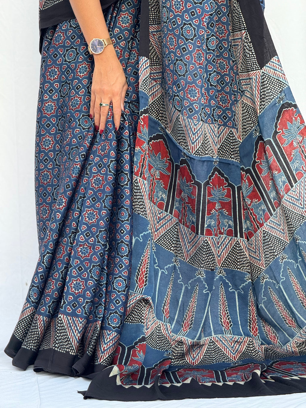 Ajrakh Modal Silk Saree