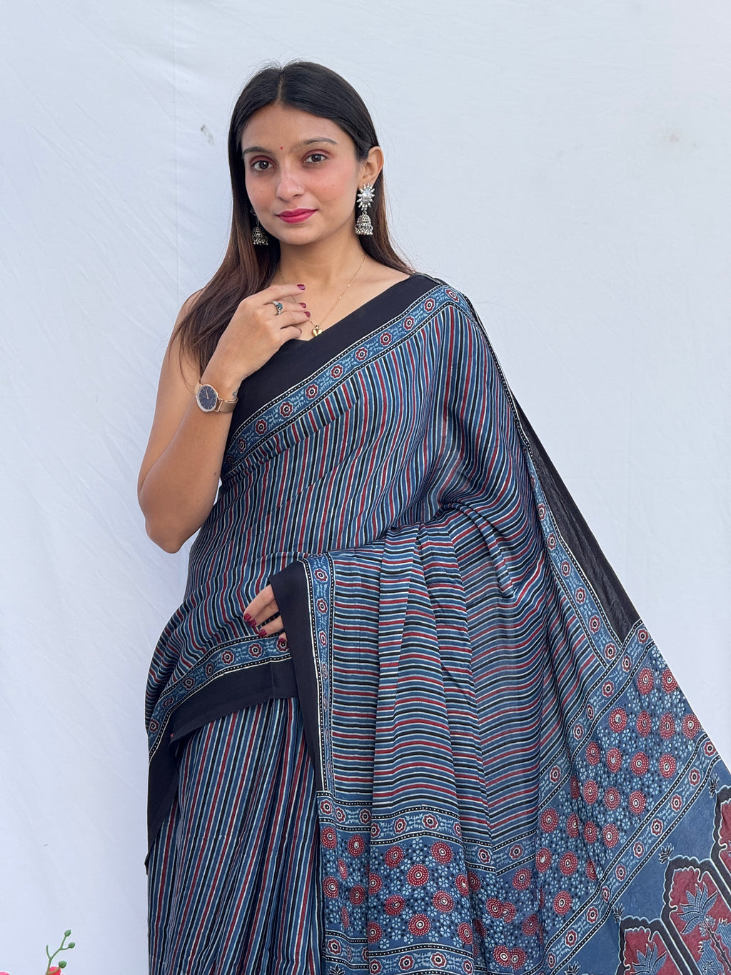 Ajrakh Modal Silk Saree