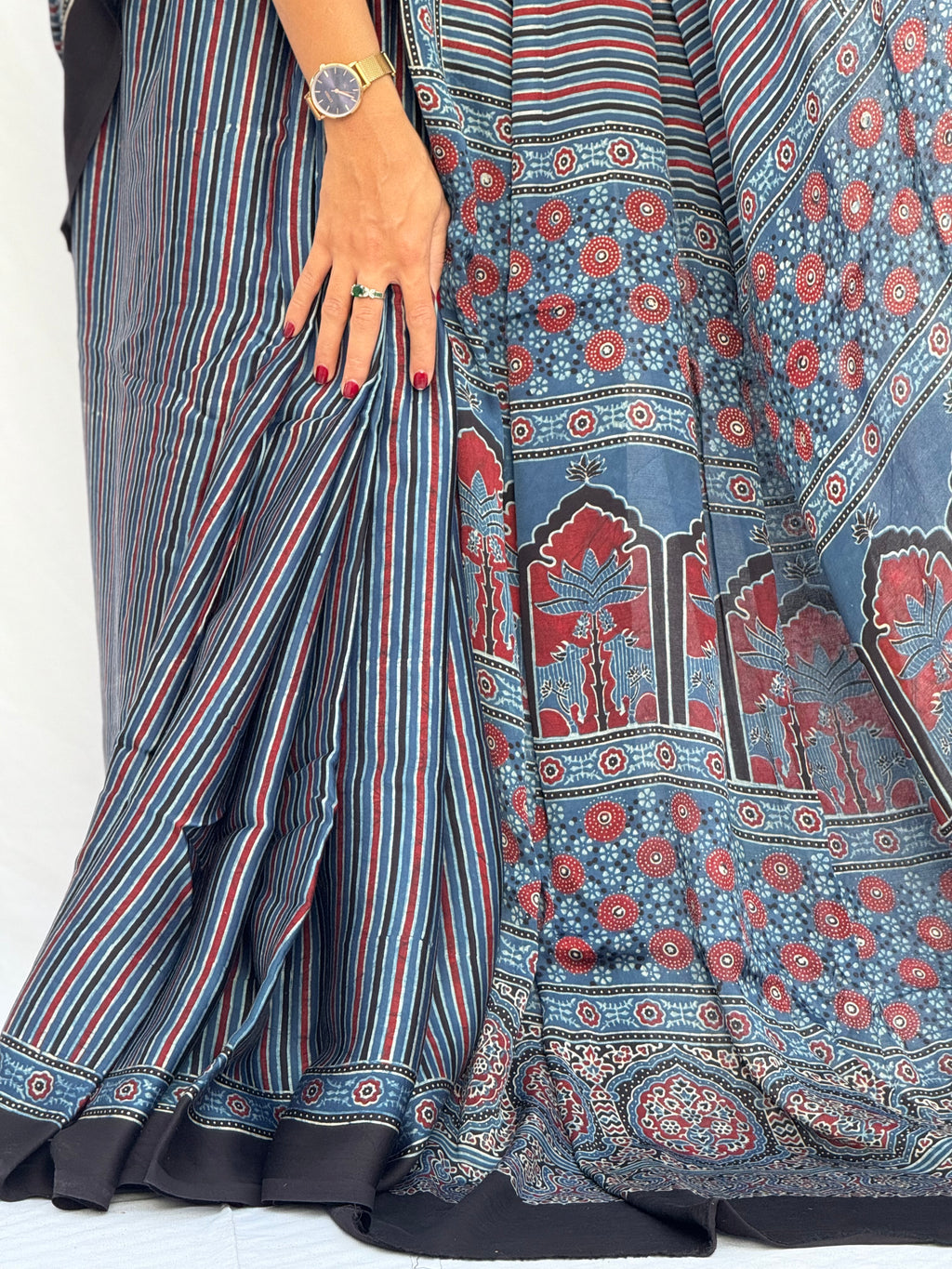 Ajrakh Modal Silk Saree