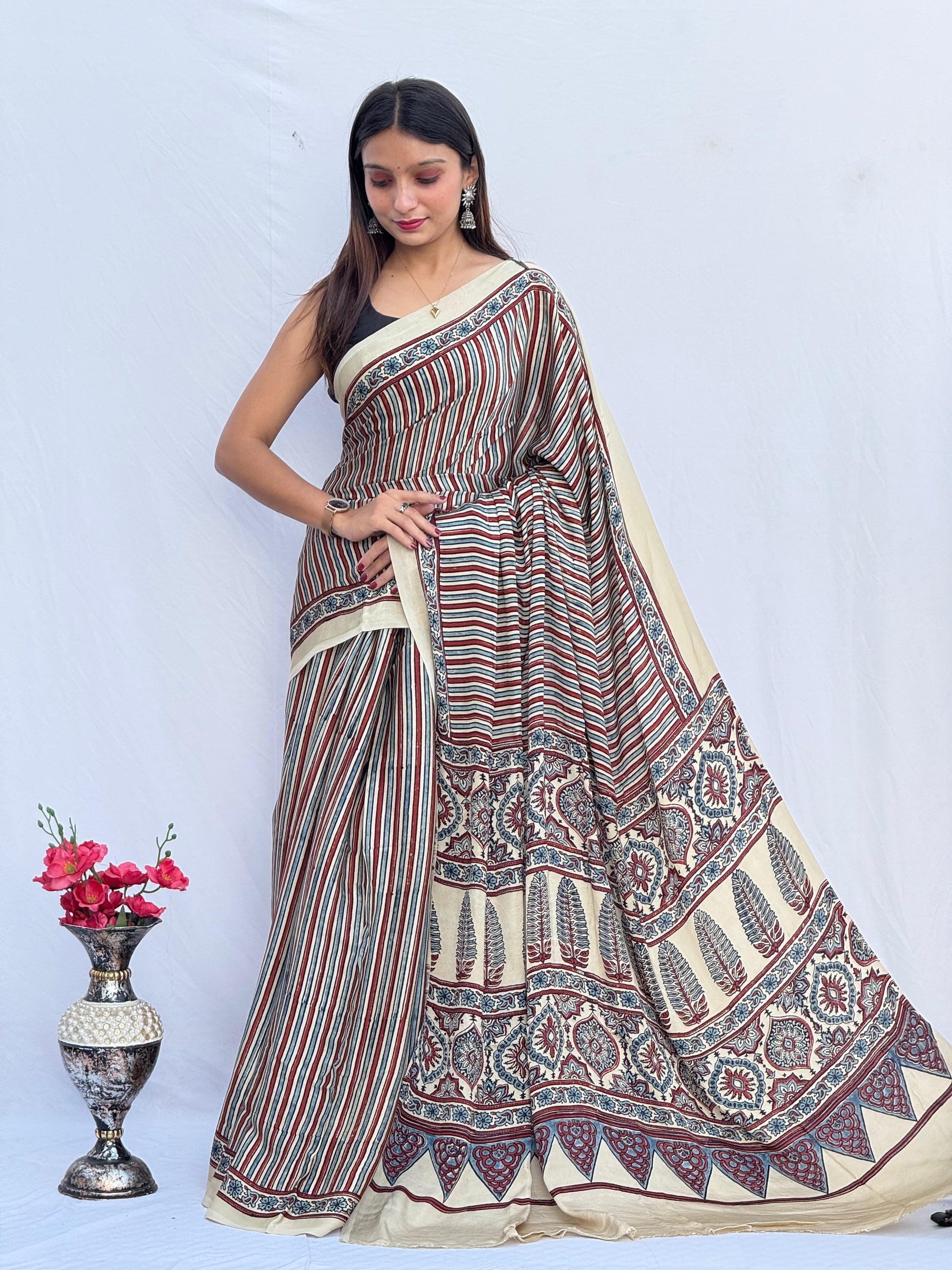 Ajrakh Modal Silk Saree