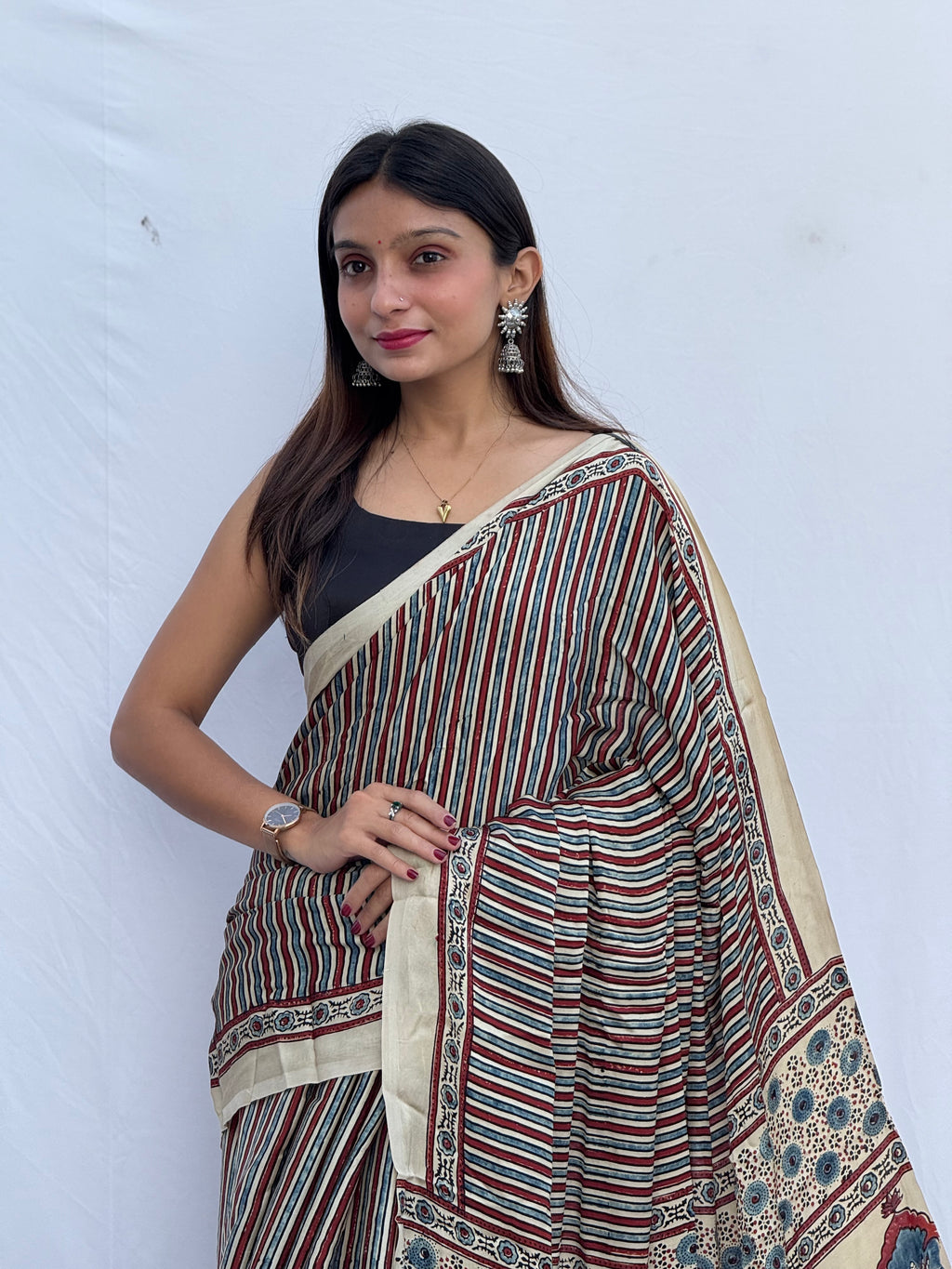 Ajrakh Modal Silk Saree