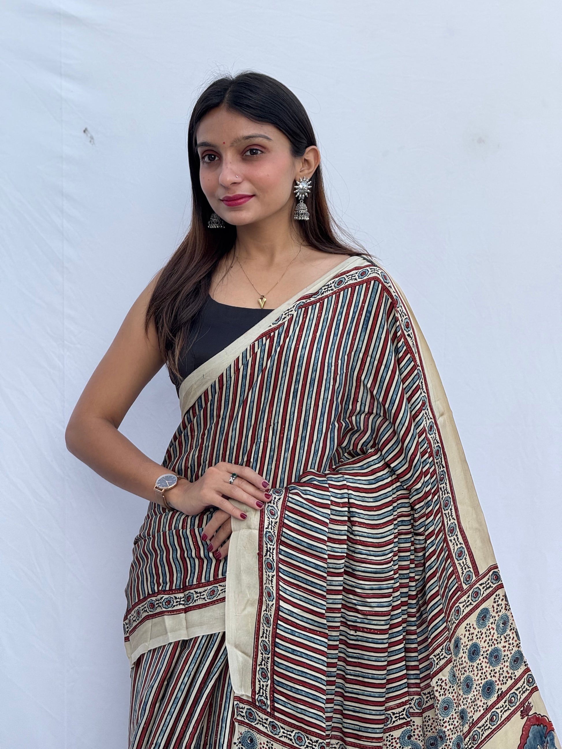 Ajrakh Modal Silk Saree