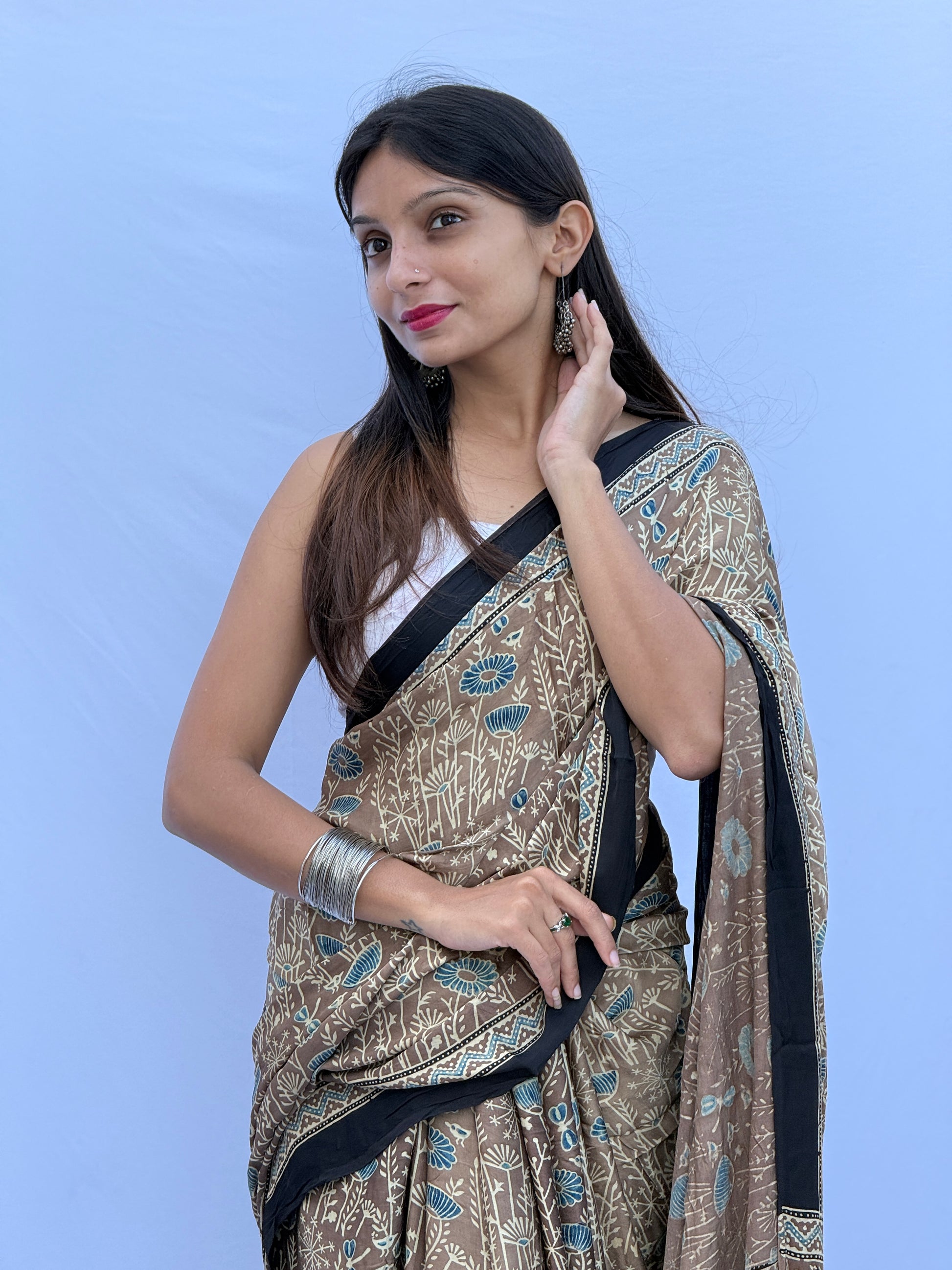 Ajrakh Modal Silk Saree