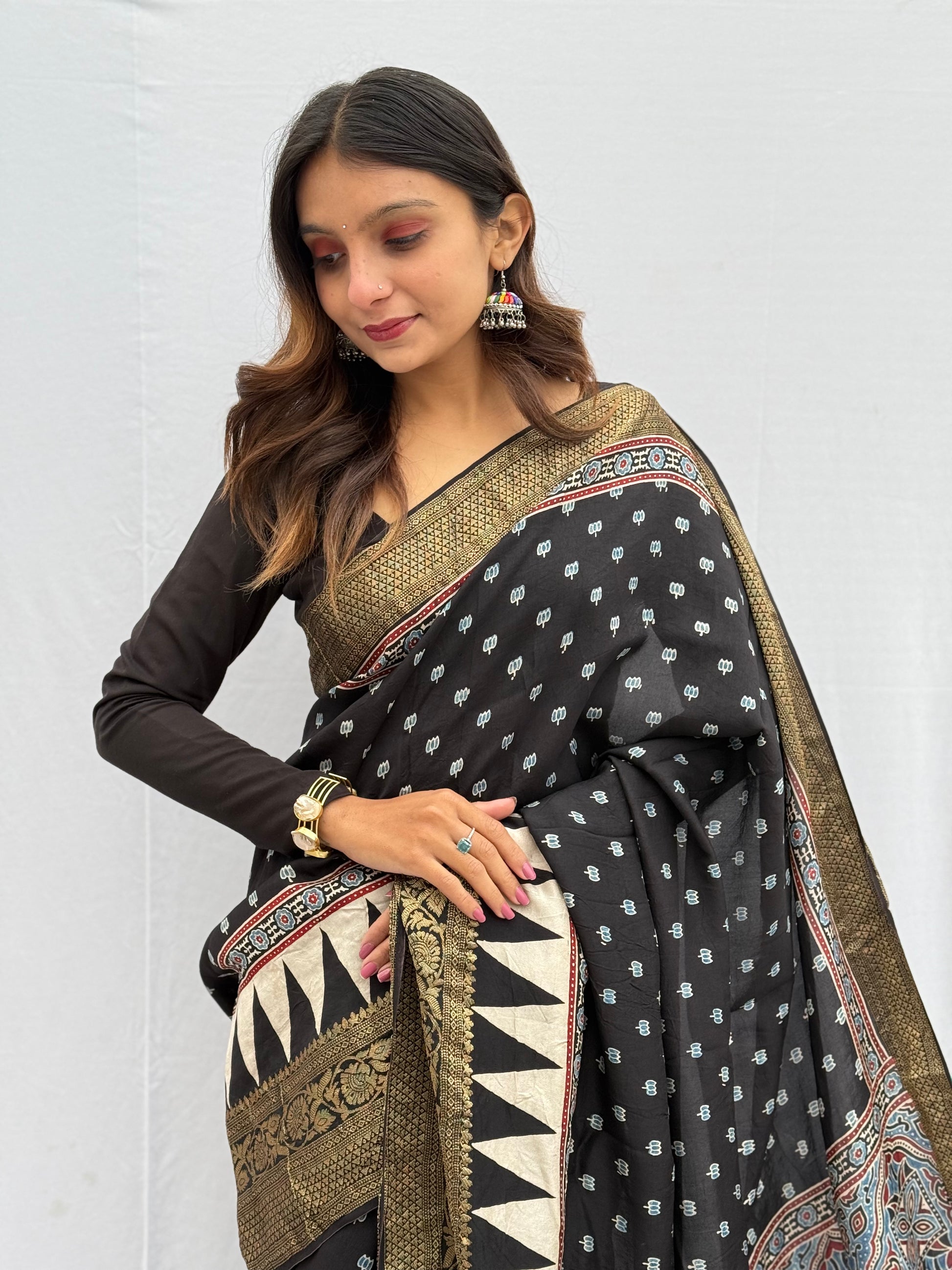 Ajrakh Dola Silk Saree