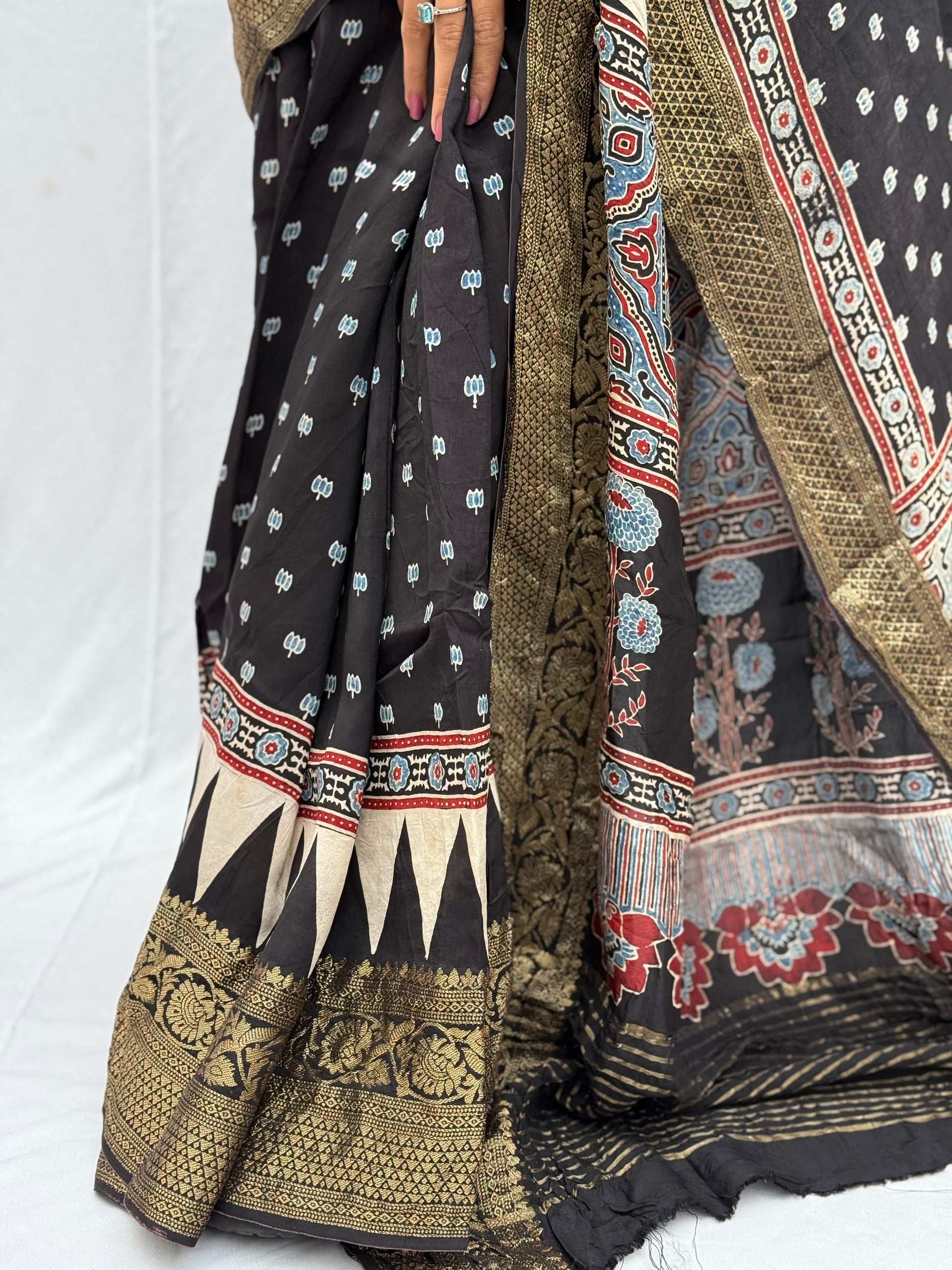 Ajrakh Dola Silk Saree