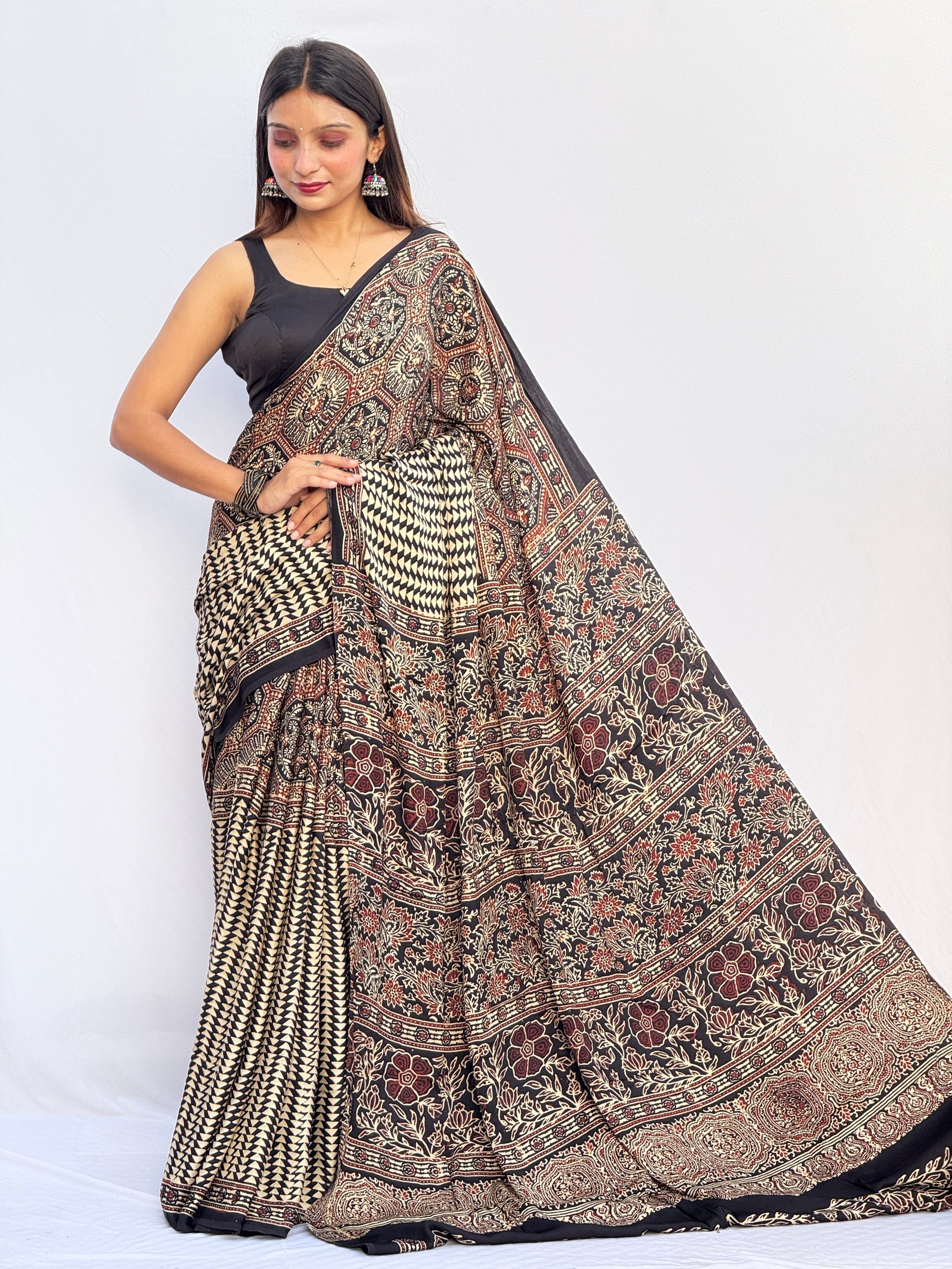 Ajrakh Modal Silk Saree