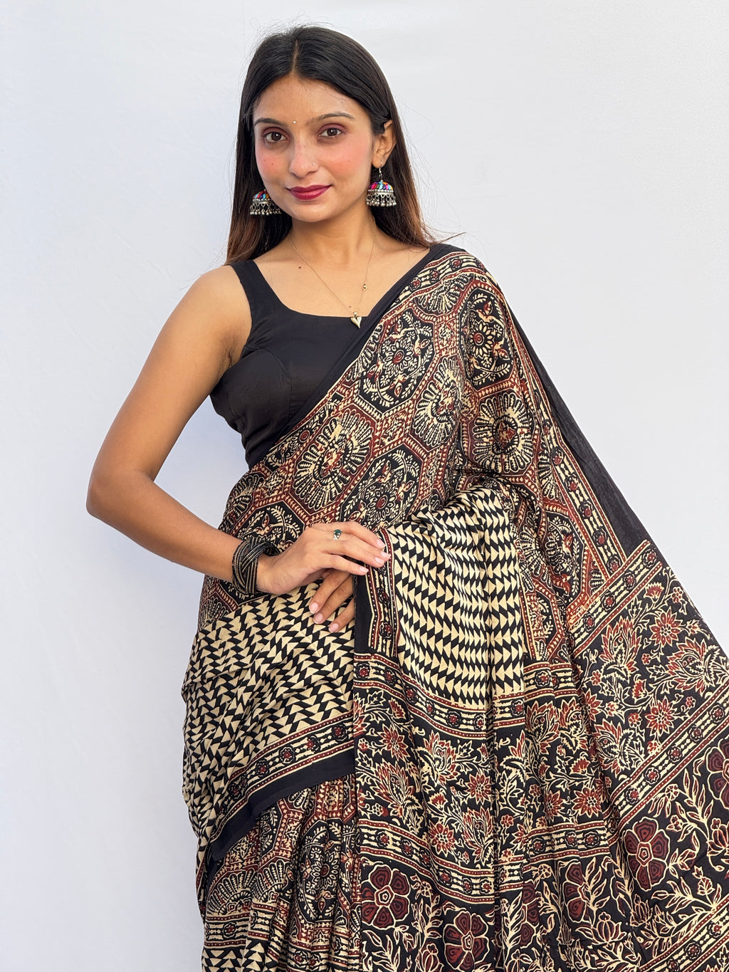 Ajrakh Modal Silk Saree