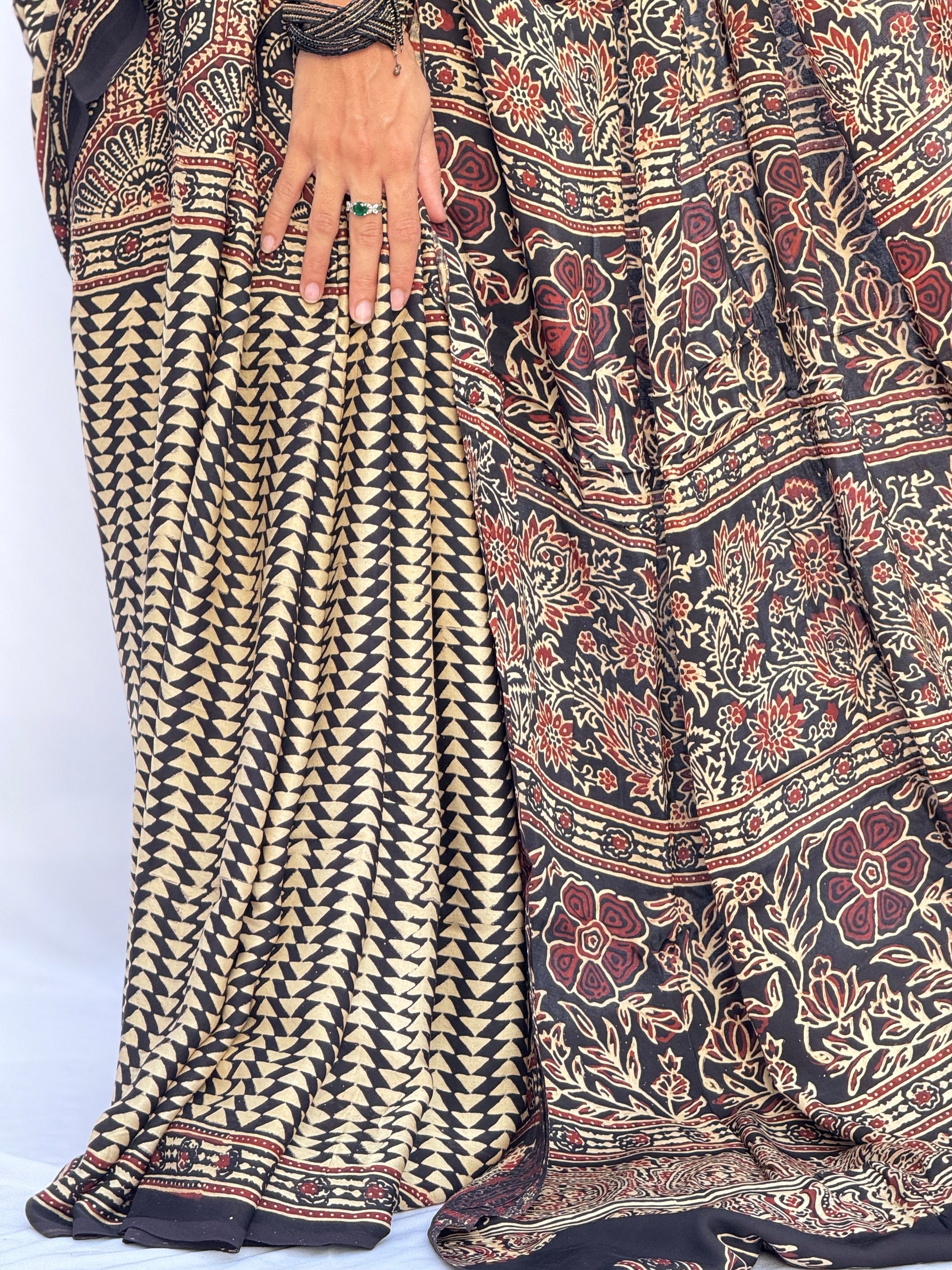 Ajrakh Modal Silk Saree