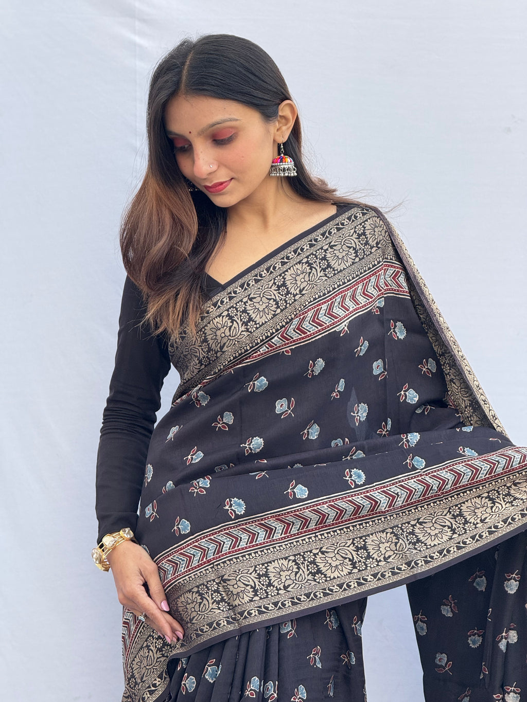 Ajrakh Rich Dola Silk Saree