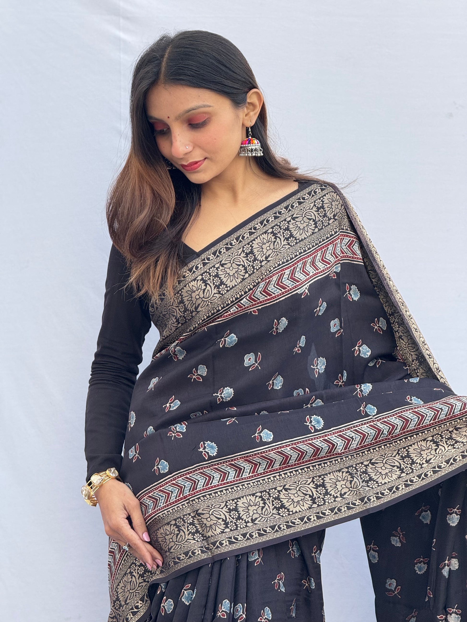 Ajrakh Rich Dola Silk Saree