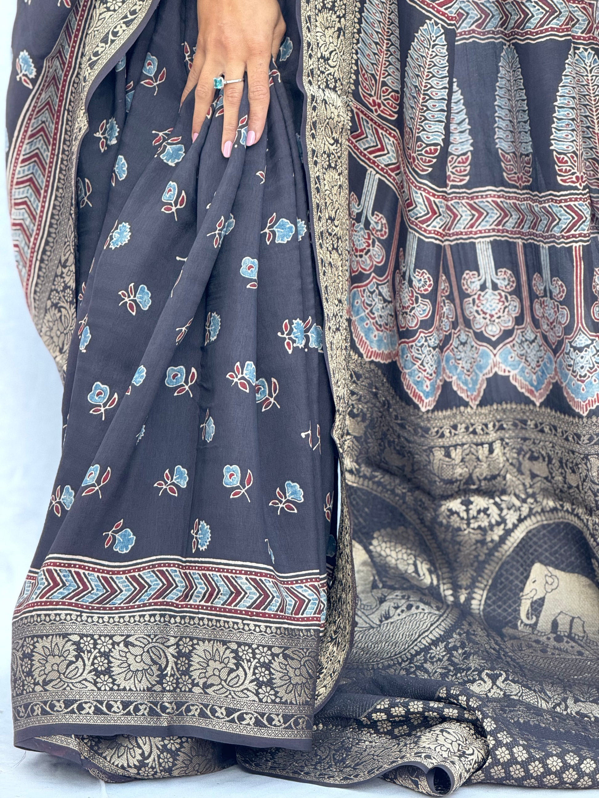 Ajrakh Rich Dola Silk Saree