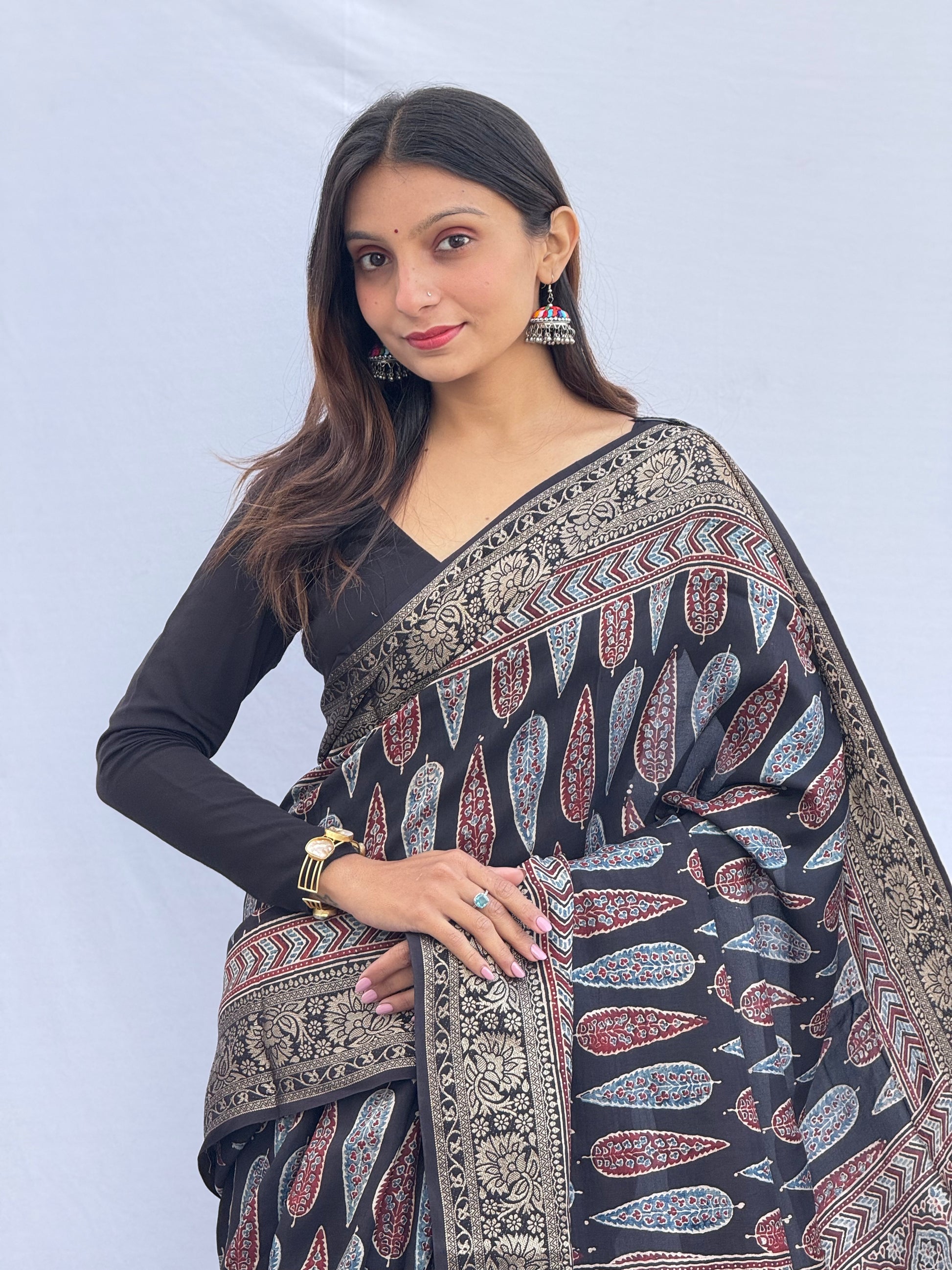 Ajrakh Rich Dola Silk Saree
