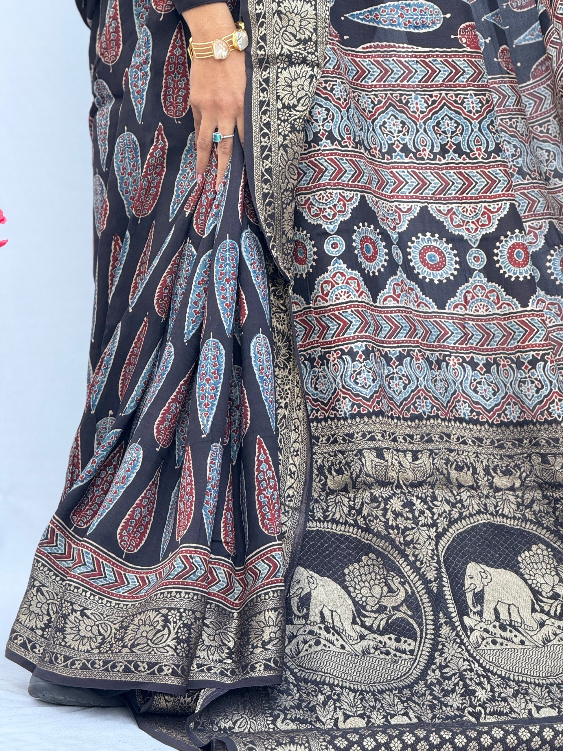 Ajrakh Rich Dola Silk Saree