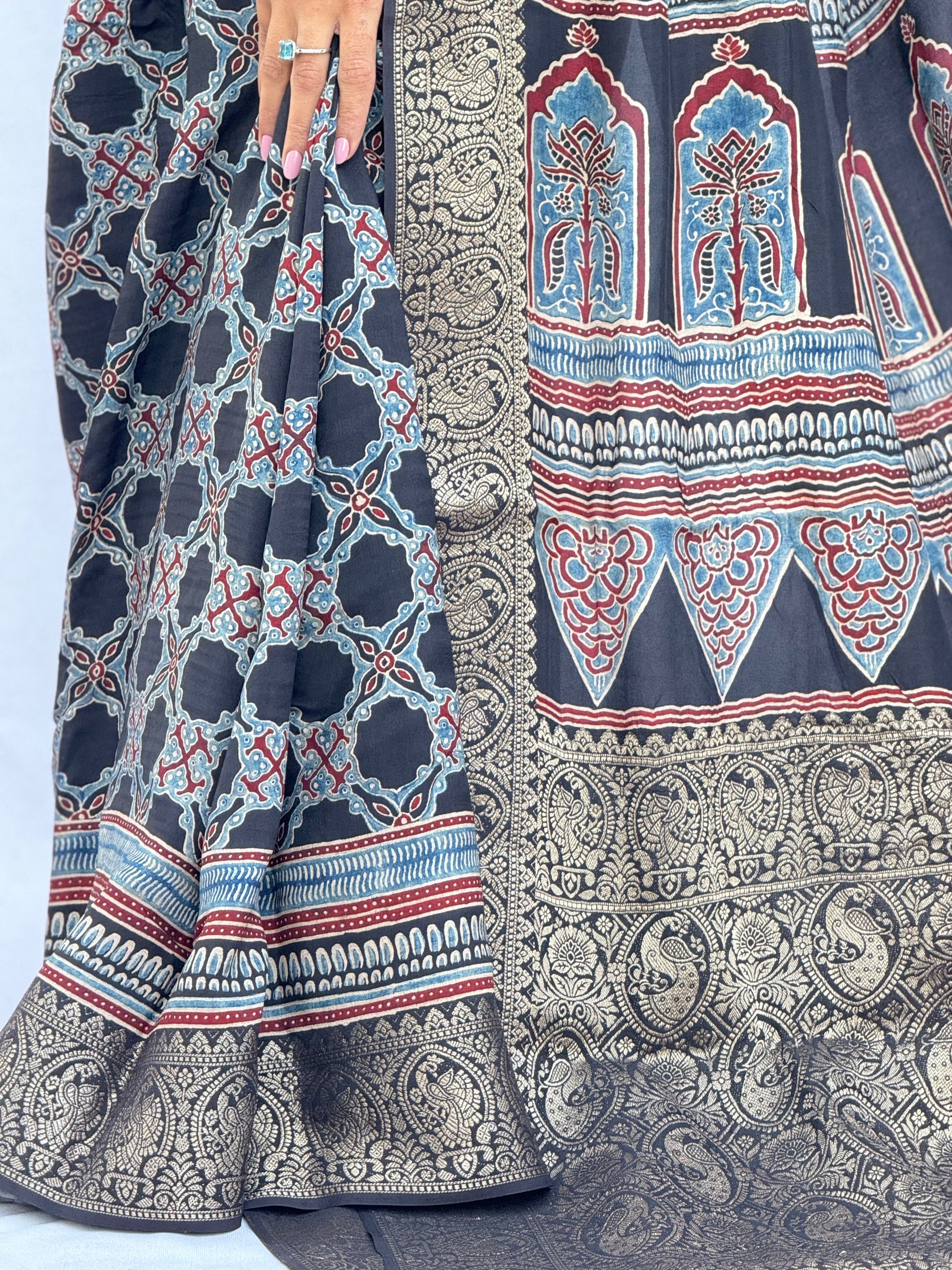 Ajrakh Rich Dola Silk Saree