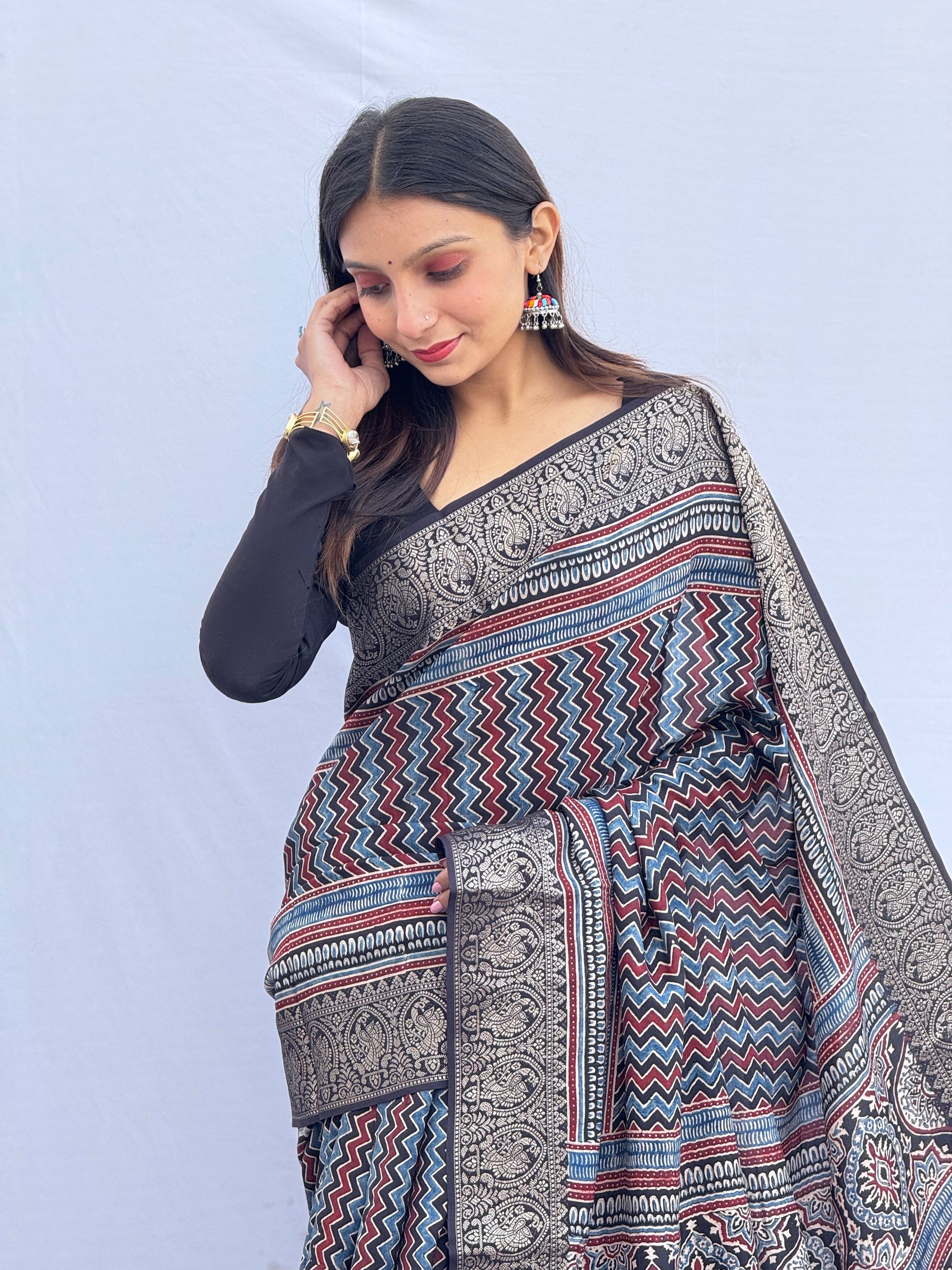 Ajrakh Rich Dola Silk Saree