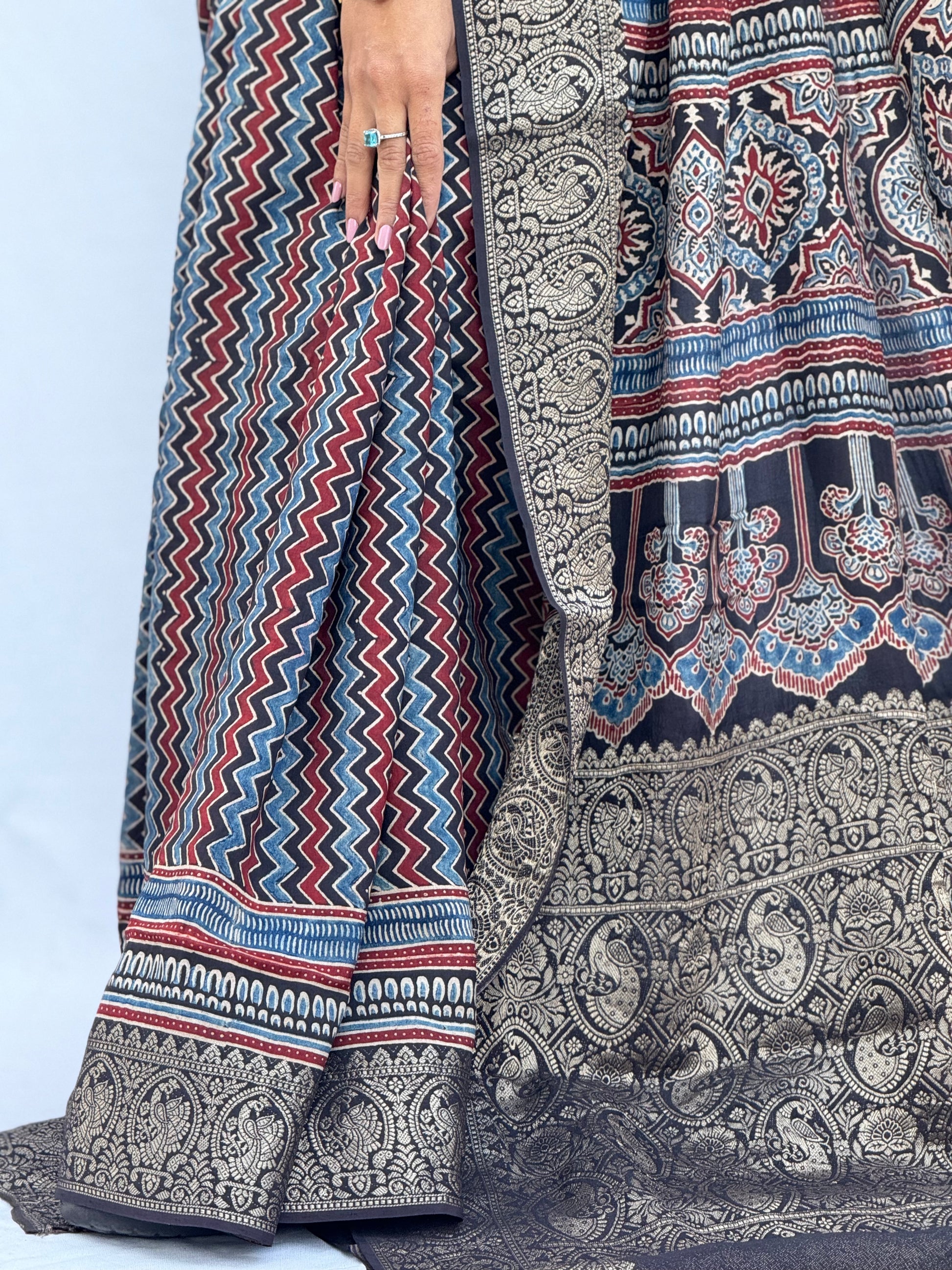 Ajrakh Rich Dola Silk Saree