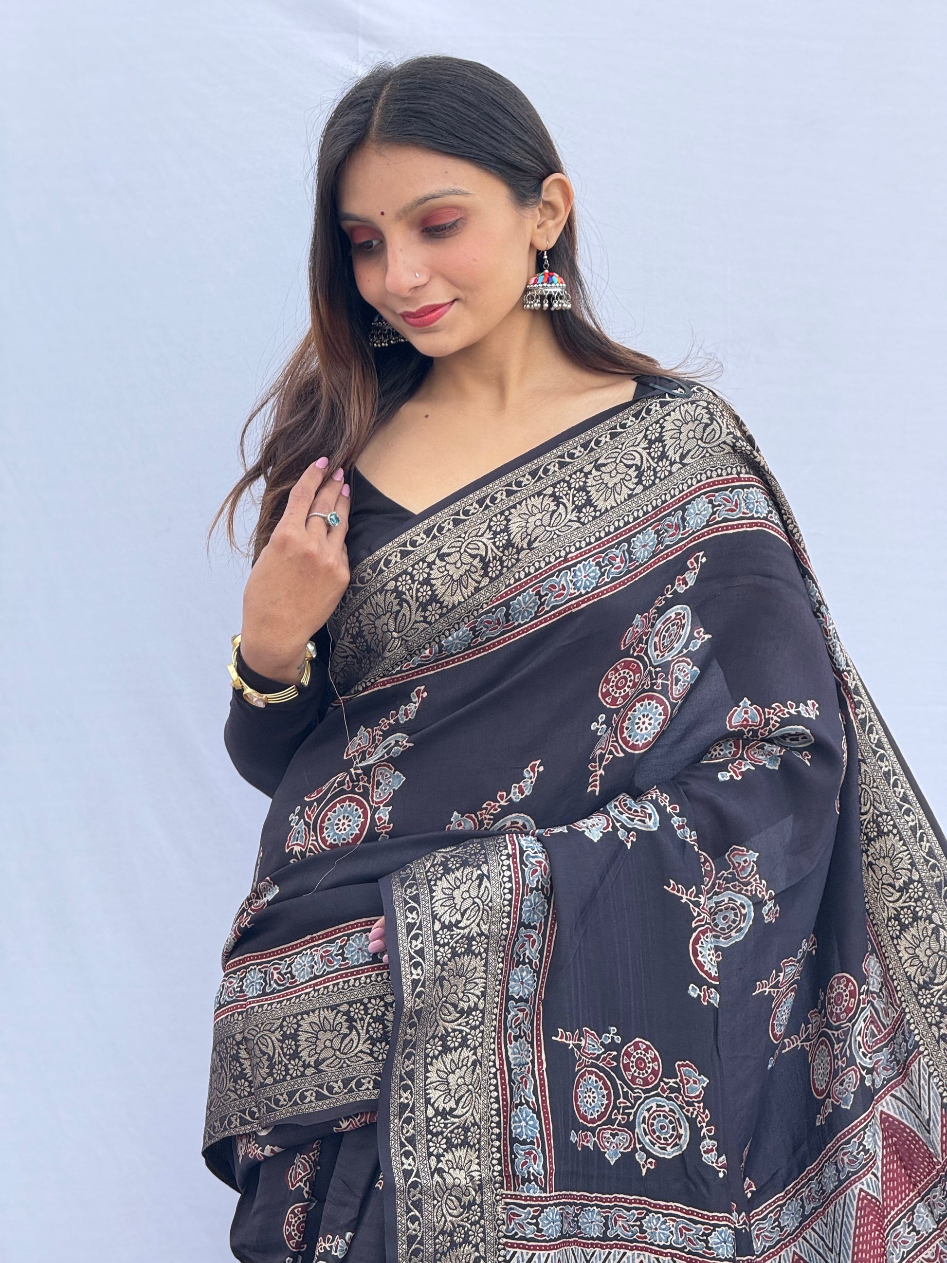 Ajrakh Rich Dola Silk Saree