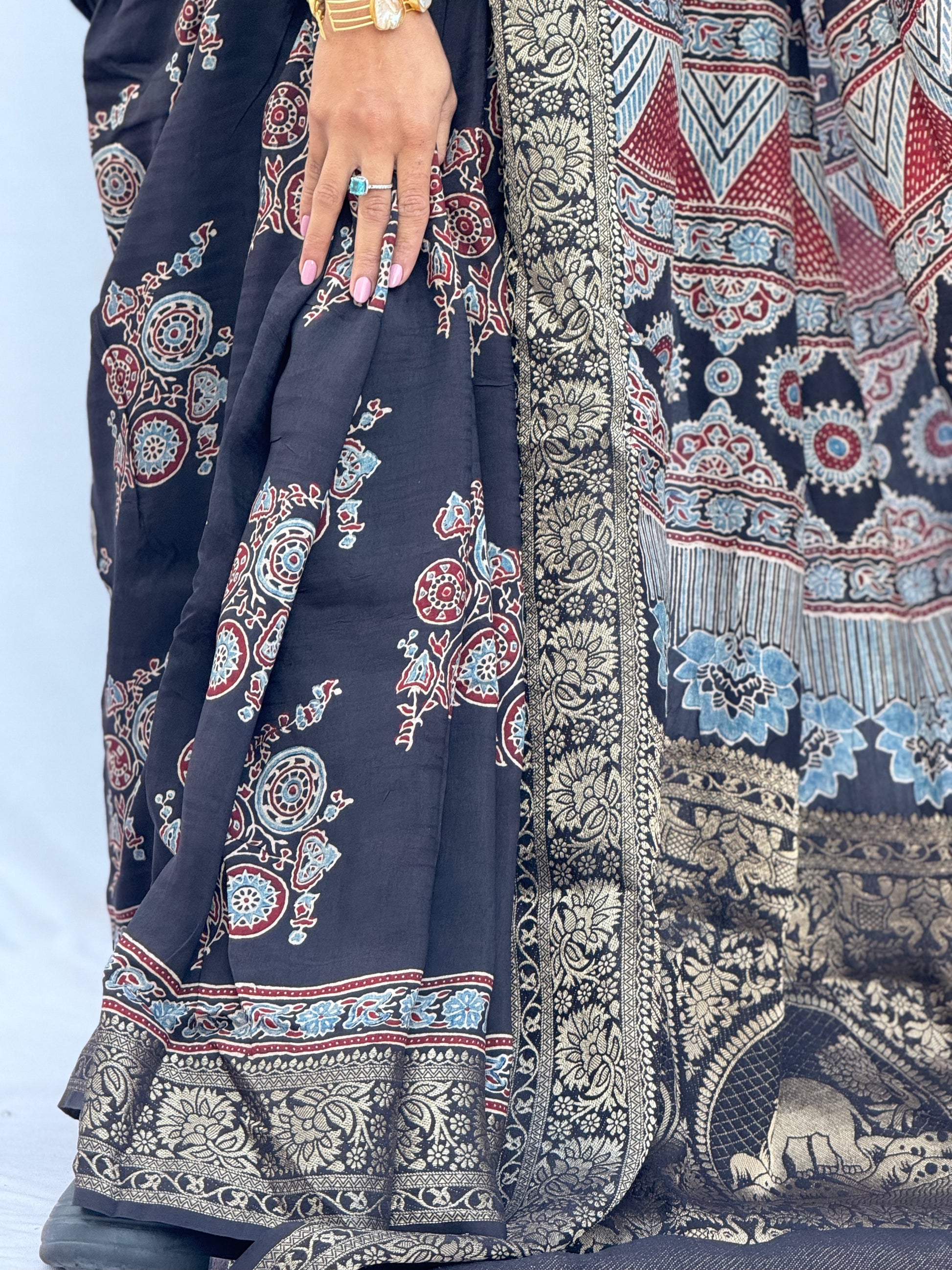 Ajrakh Rich Dola Silk Saree