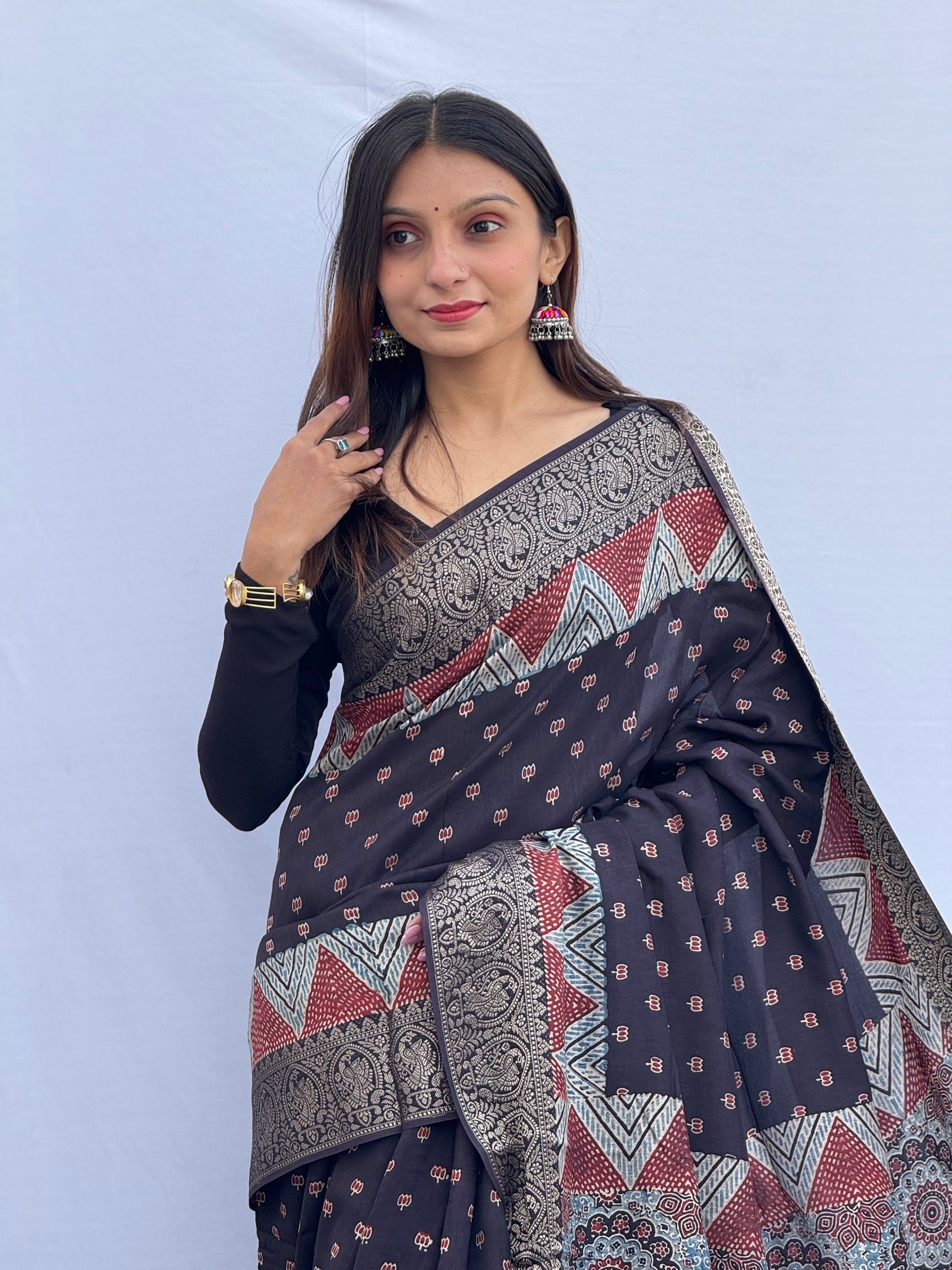 Ajrakh Rich Dola Silk Saree