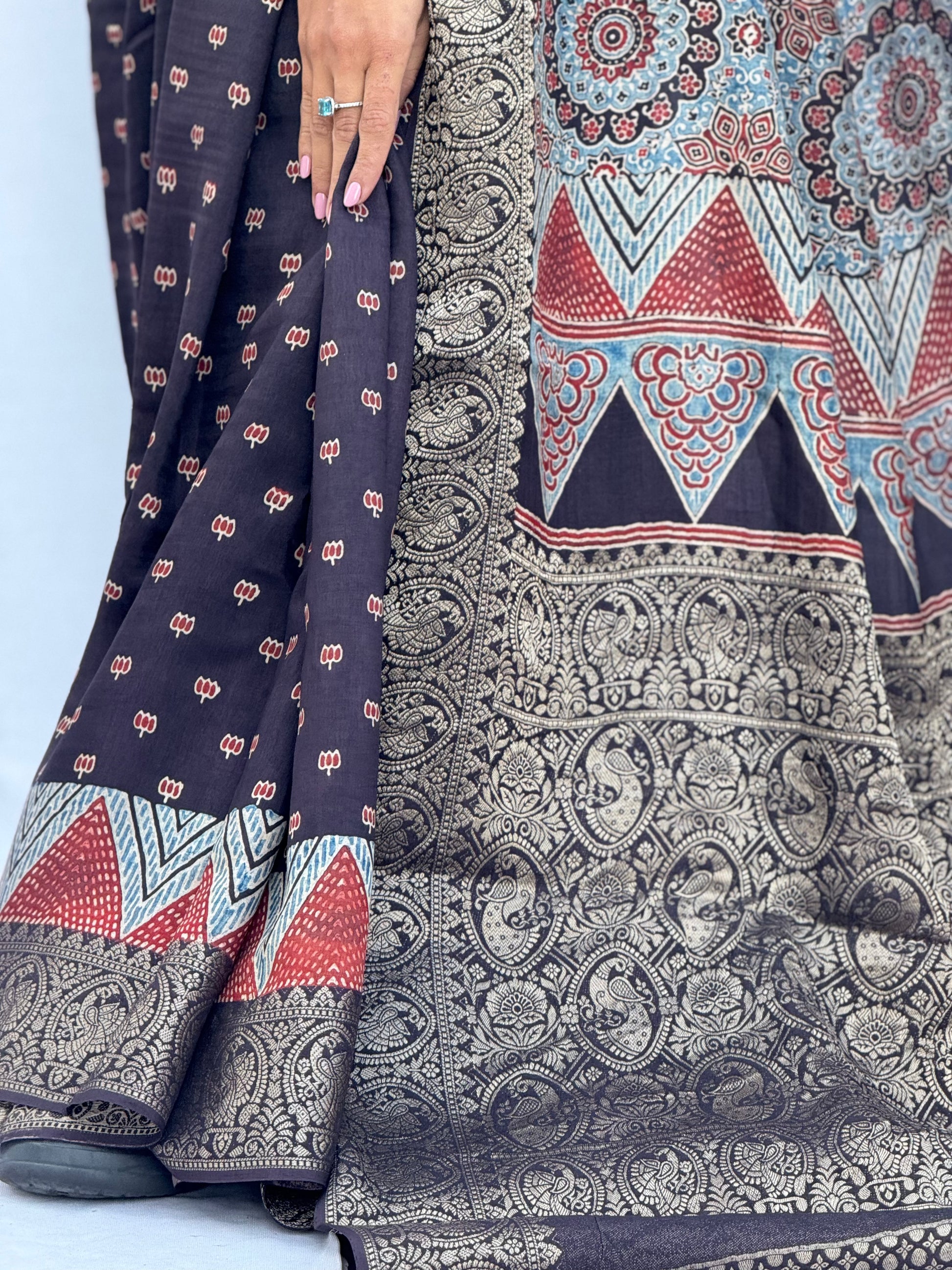 Ajrakh Rich Dola Silk Saree