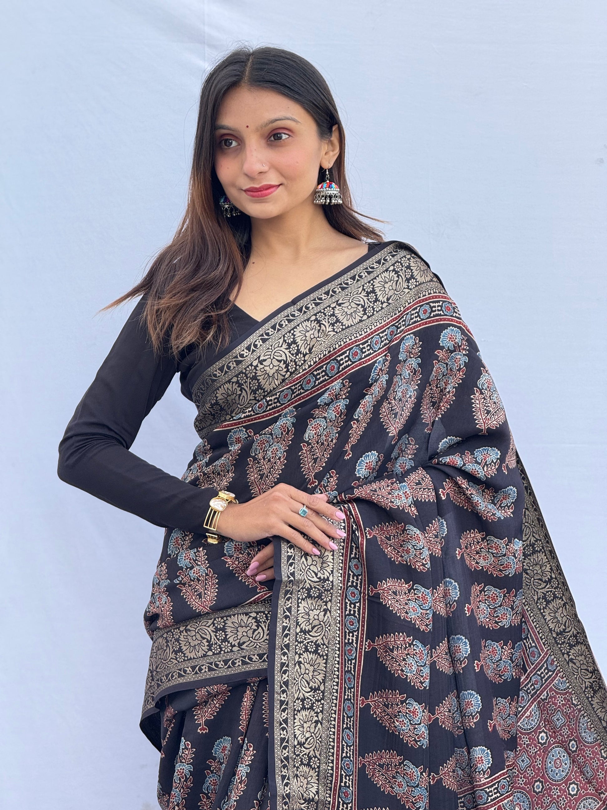 Ajrakh Rich Dola Silk Saree