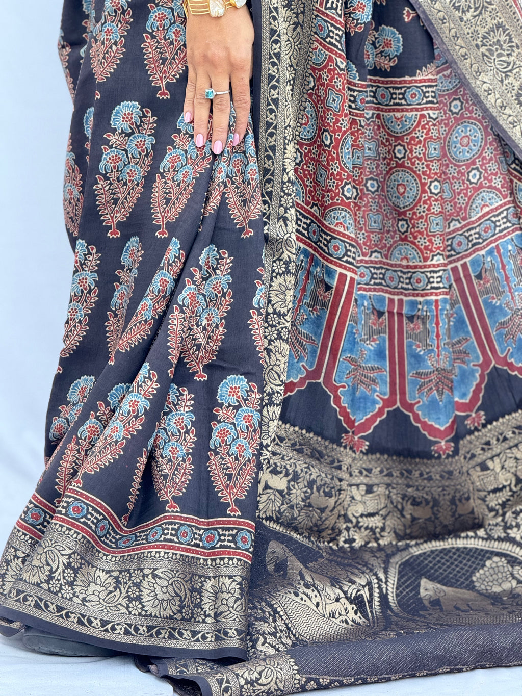 Ajrakh Rich Dola Silk Saree