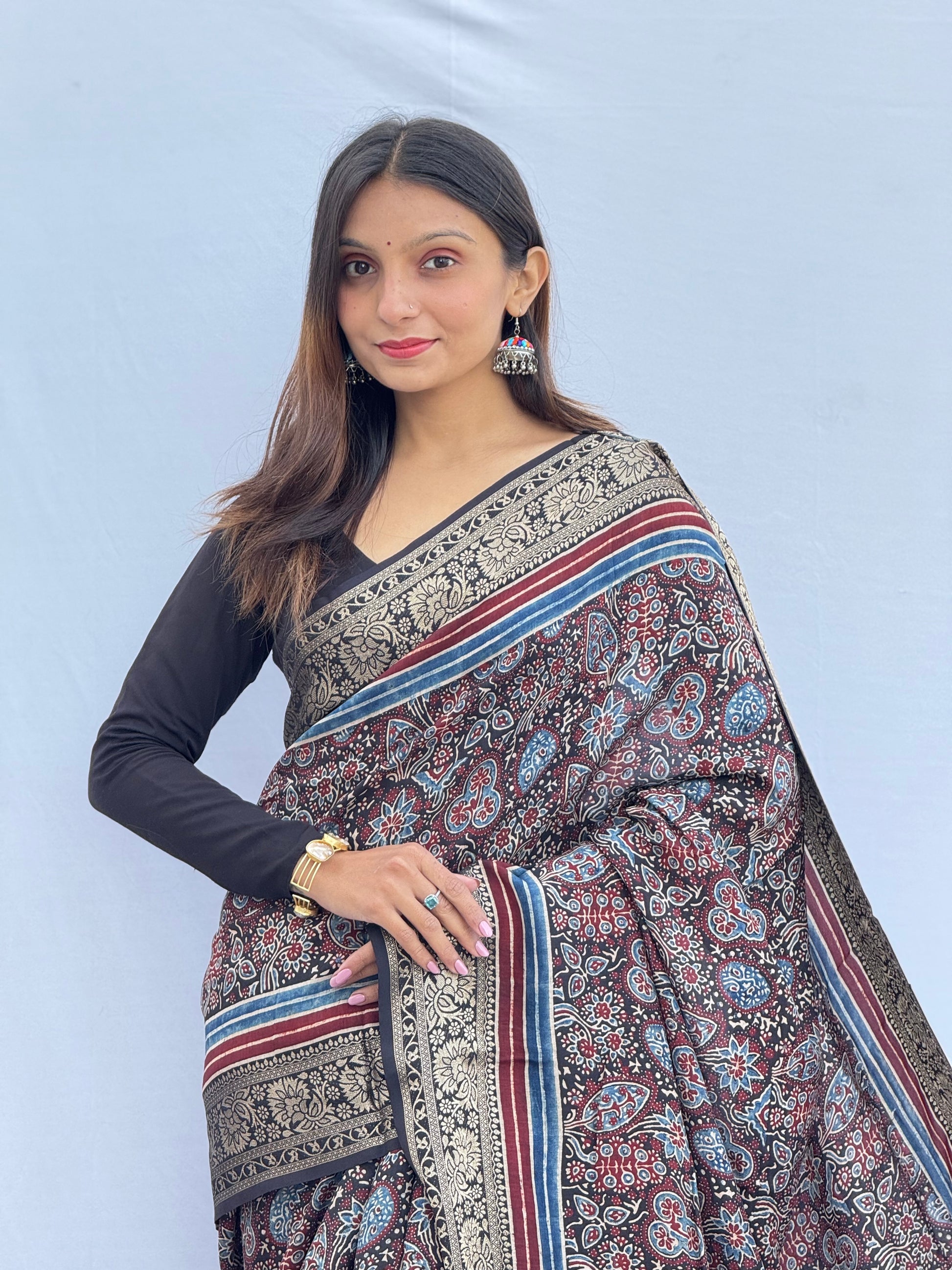 Ajrakh Rich Dola Silk Saree