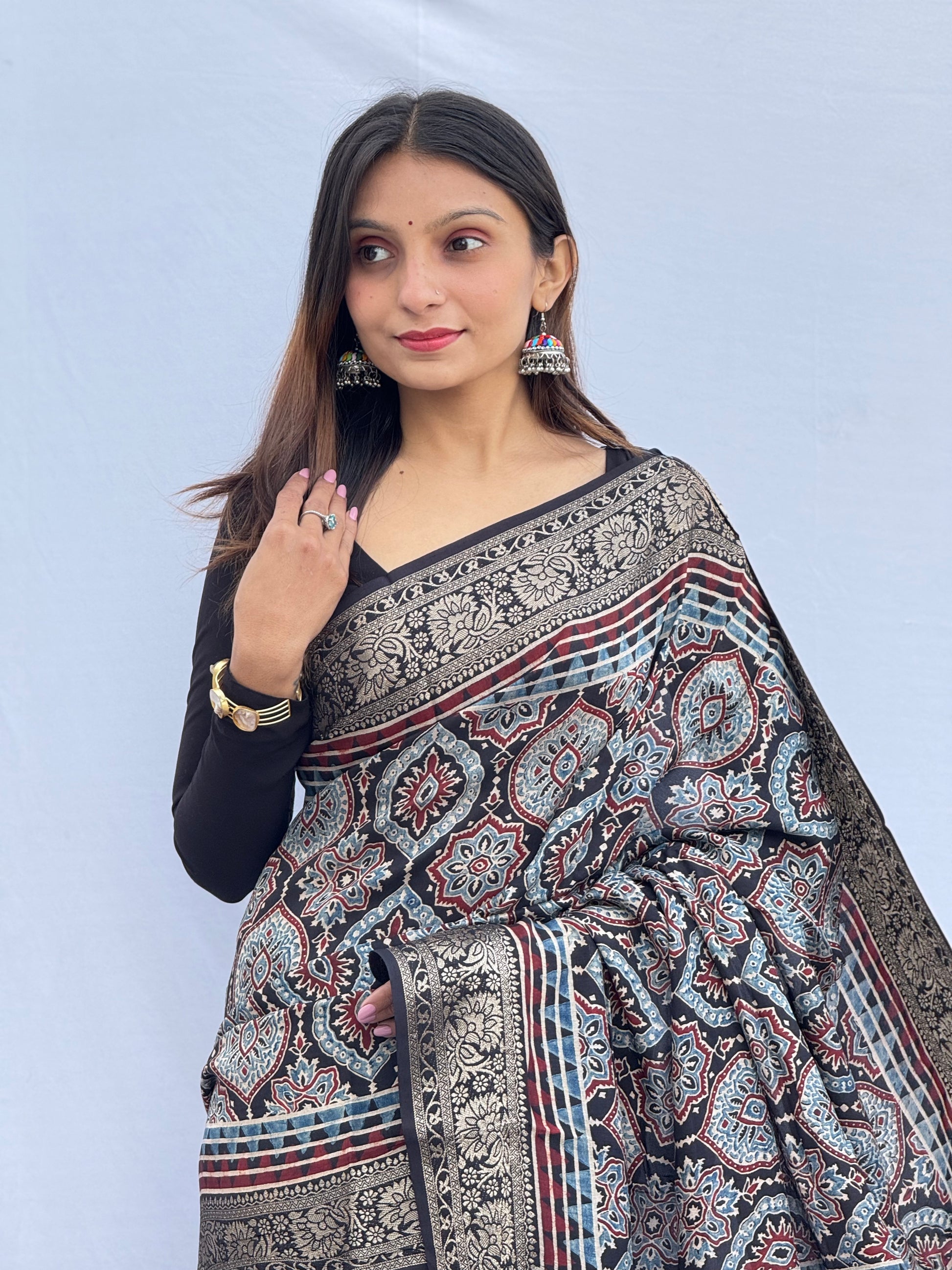 Ajrakh Rich Dola Silk Saree