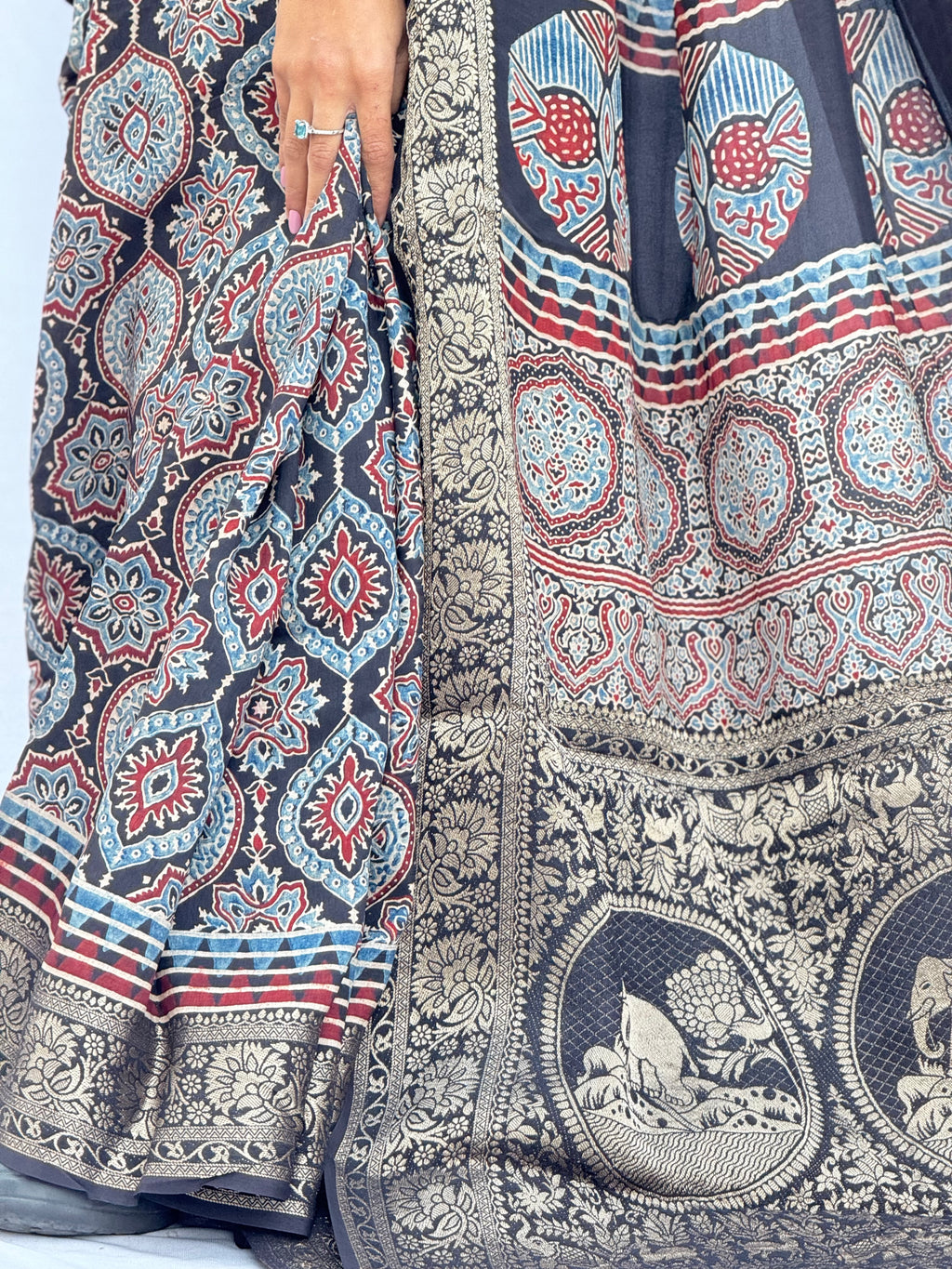 Ajrakh Rich Dola Silk Saree