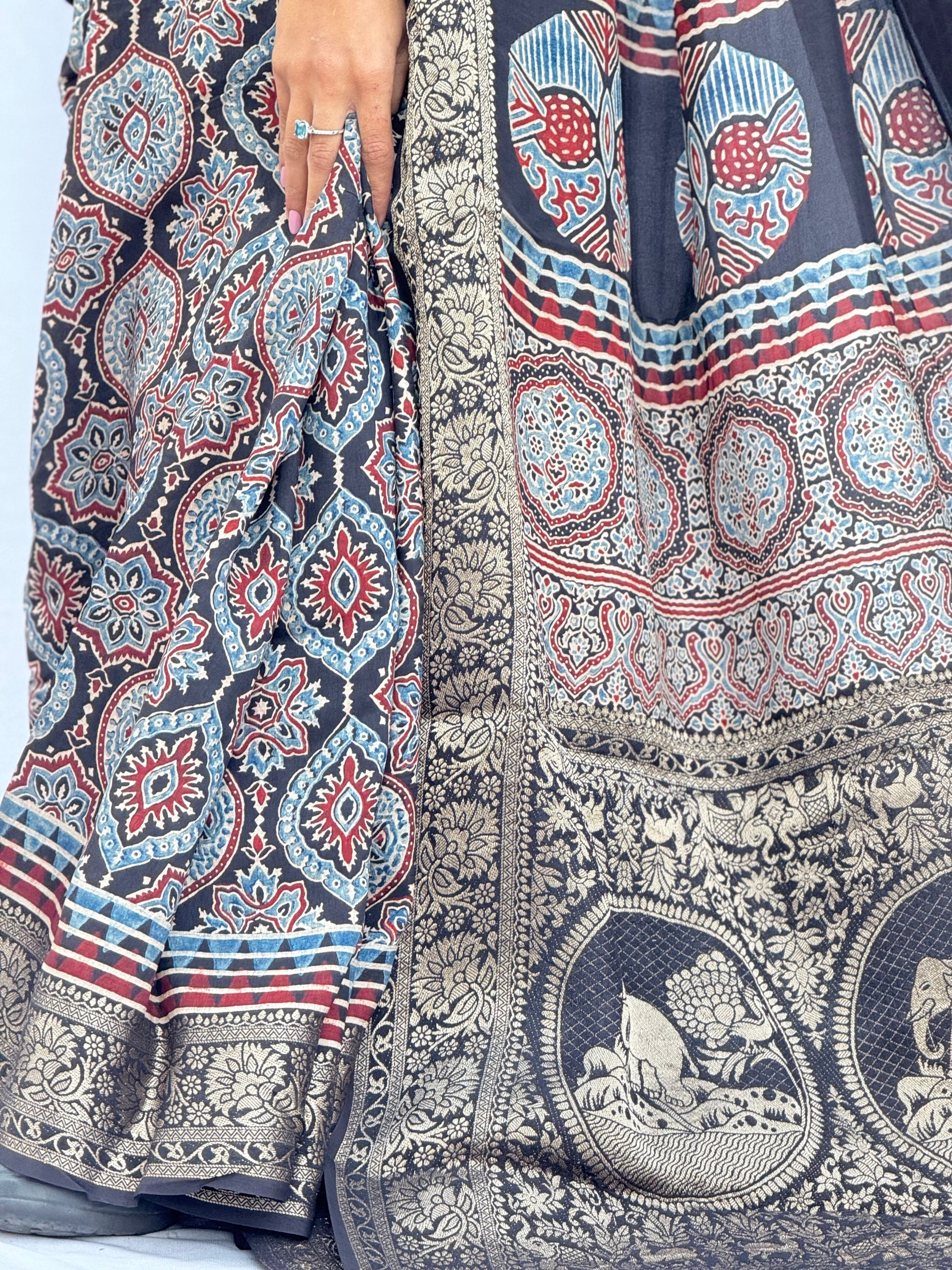 Ajrakh Rich Dola Silk Saree