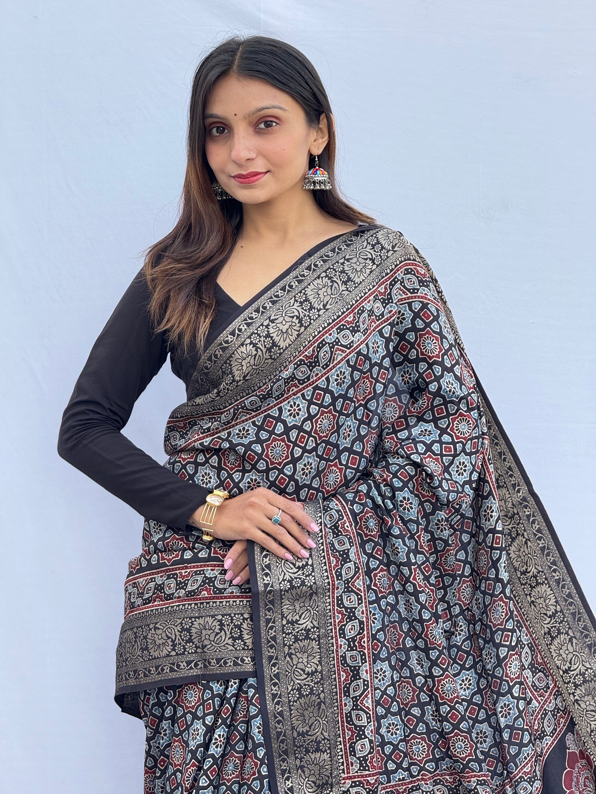 Ajrakh Rich Dola Silk Saree