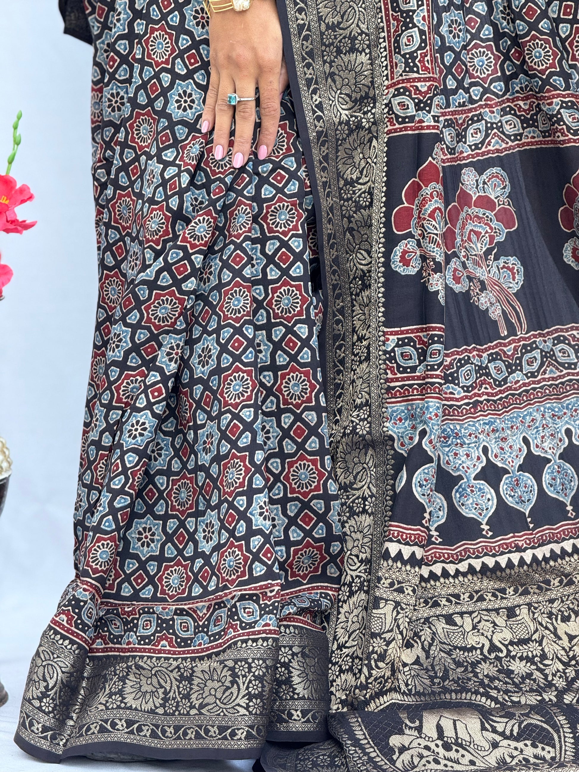 Ajrakh Rich Dola Silk Saree