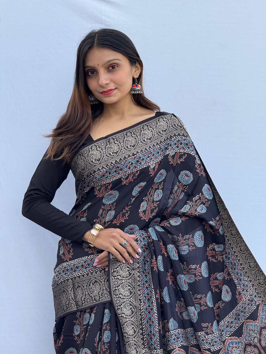 Ajrakh Rich Dola Silk Saree