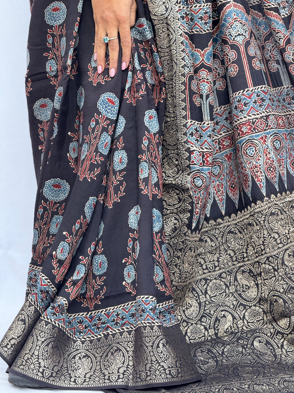 Ajrakh Rich Dola Silk Saree