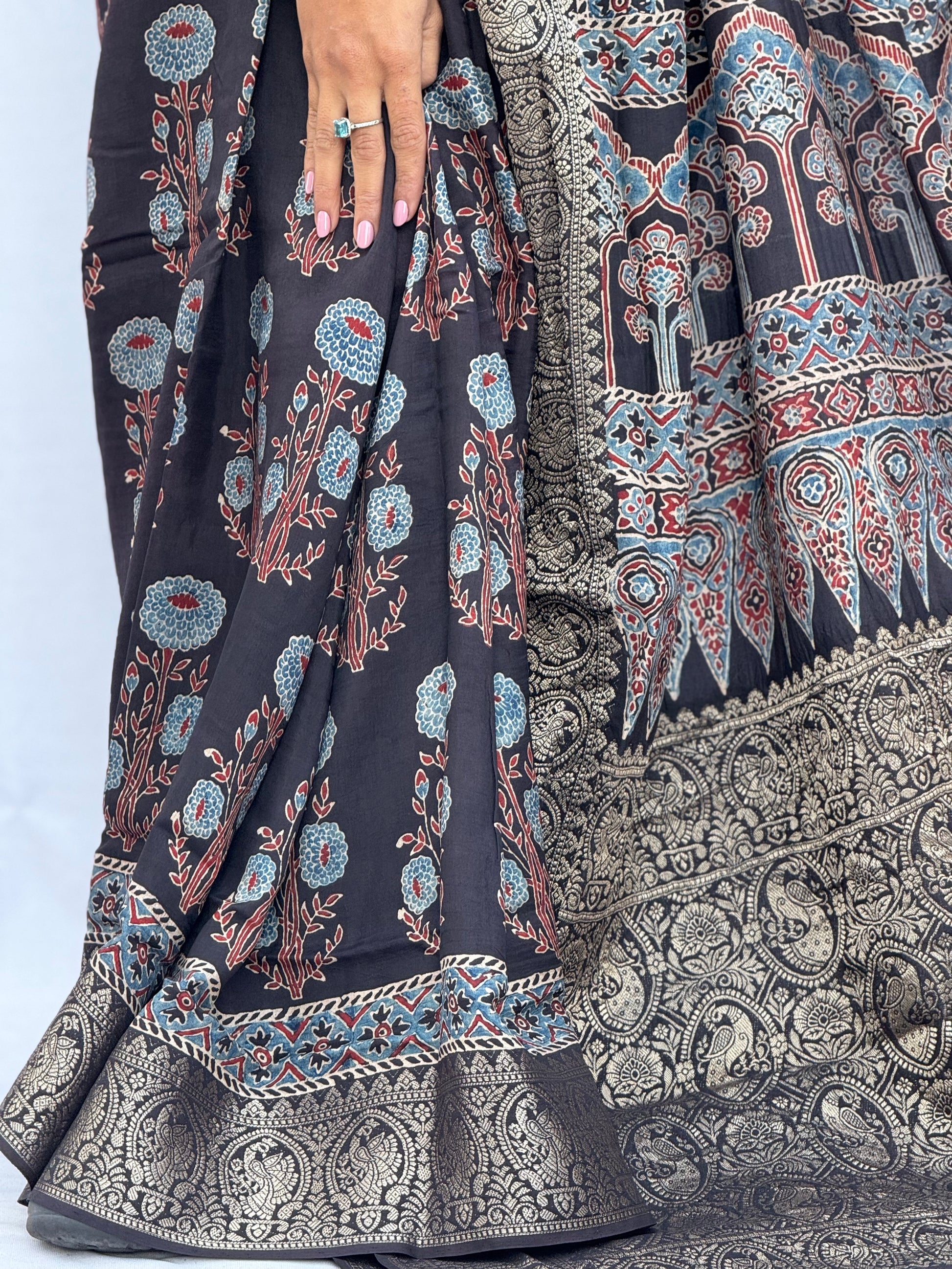 Ajrakh Rich Dola Silk Saree