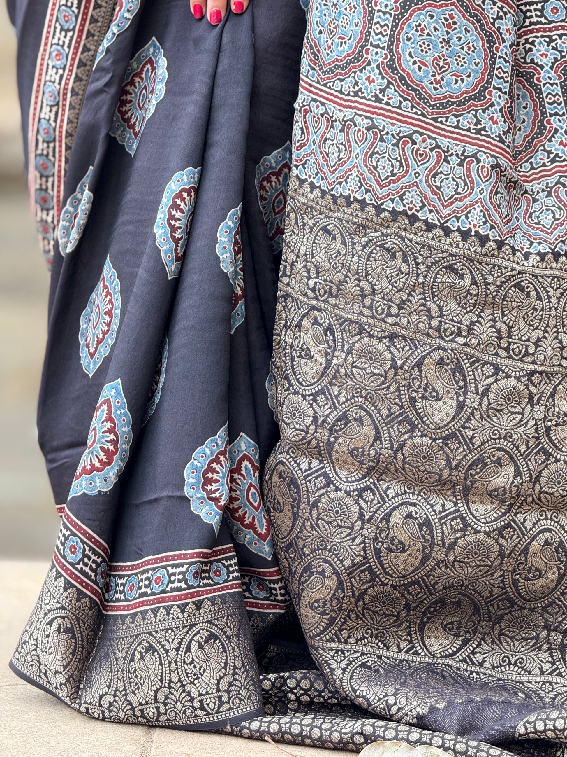 Ajrakh Rich Dola Silk Saree