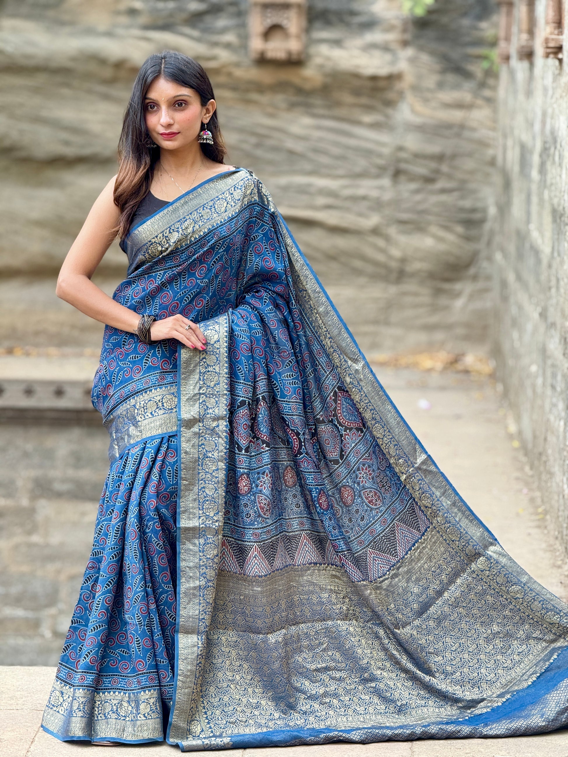 Ajrakh Rich Dola Silk Saree